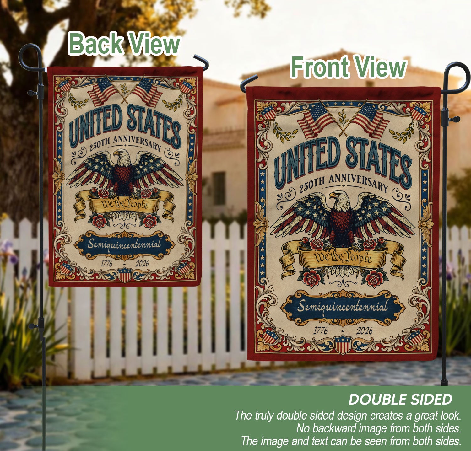 1776-2026 America 250th Anniversary Garden Flag – We The People Bald Eagle 250 Years of Freedom Double Sided Patriotic Printing