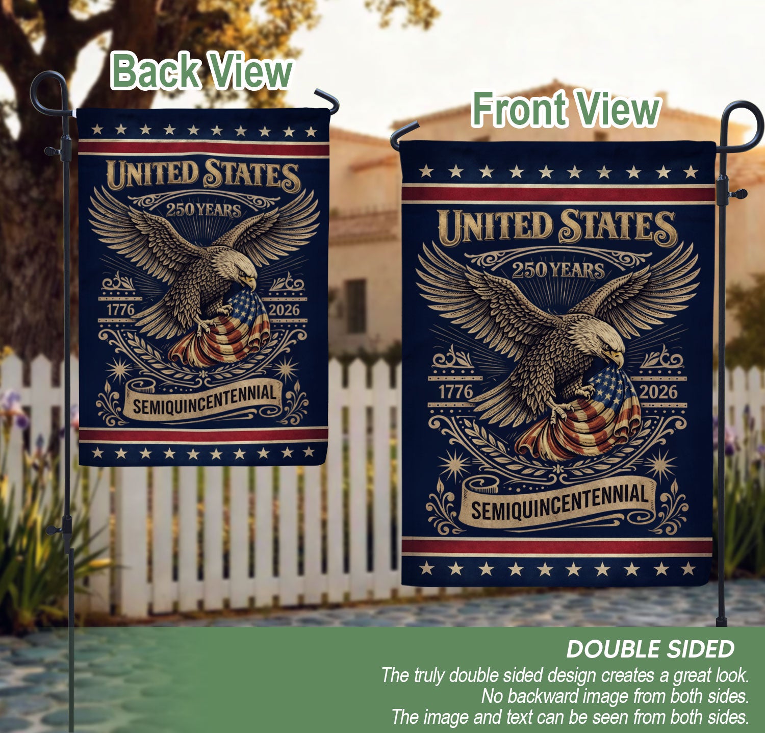 America 250th Anniversary 1776–2026 House Flag – Patriotic Eagle USA Double Sided Yard Decor
