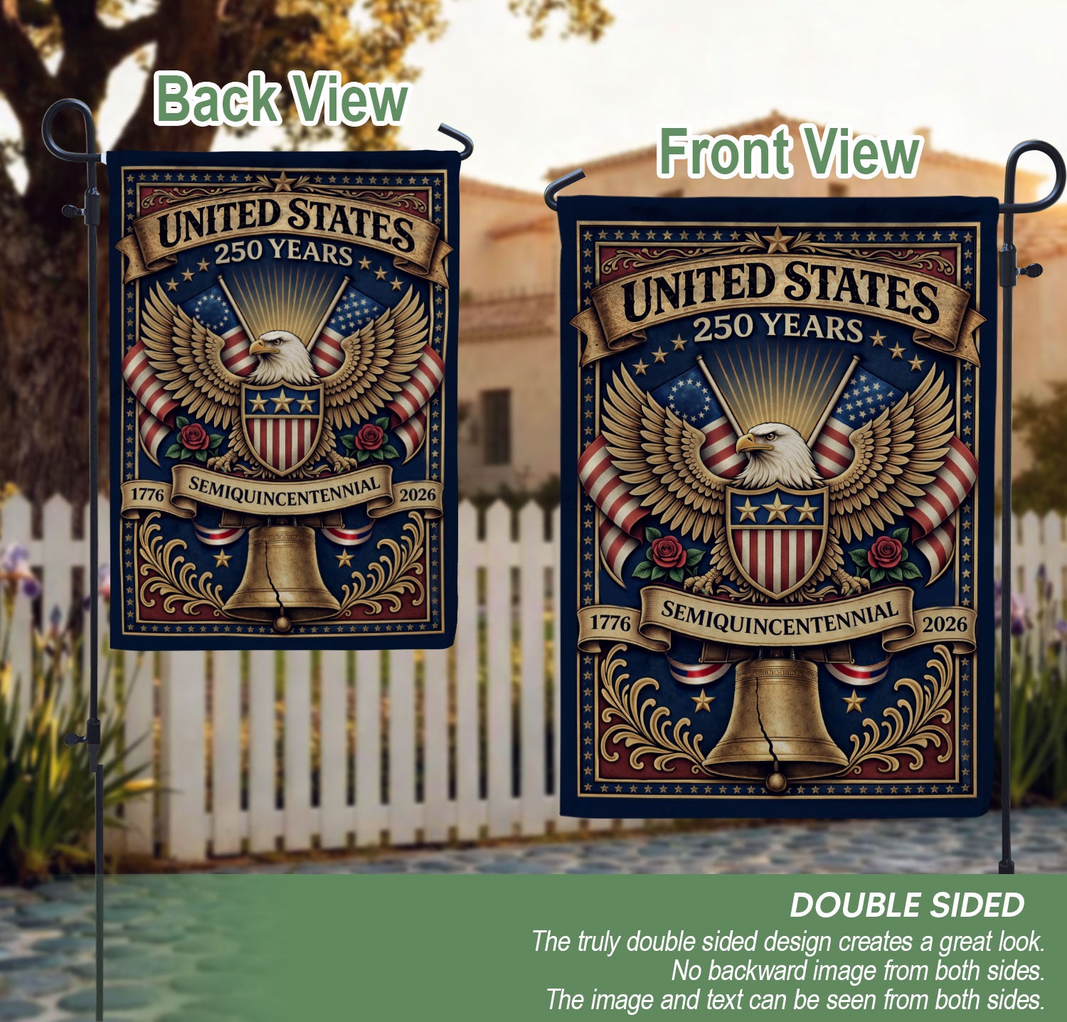 USA 250th Anniversary 1776–2026 House Flag – Majestic Bald Eagle & Stars Stripes Double Sided Banner