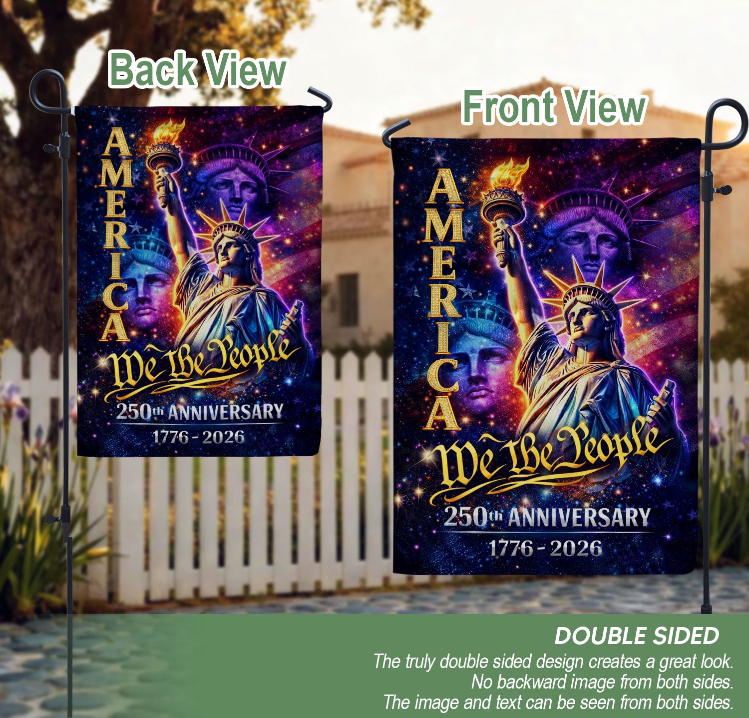 America 250th Anniversary Garden Flag - Statue of Liberty "We The People" 1776-2026, Double Sided 250 Years Outdoor Decor