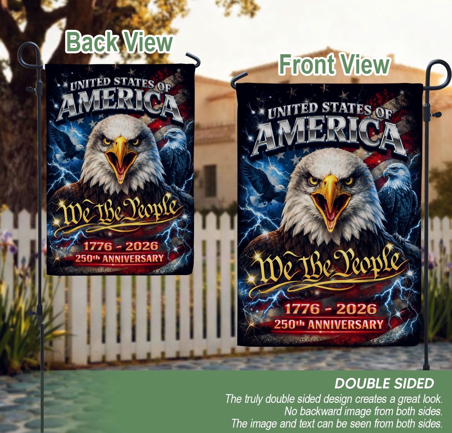 America We The People 250th Anniversary Garden Flag - Eagle Freedom 1776-2026, Double Sided 250 Years Outdoor Decor - Rust Field Wear