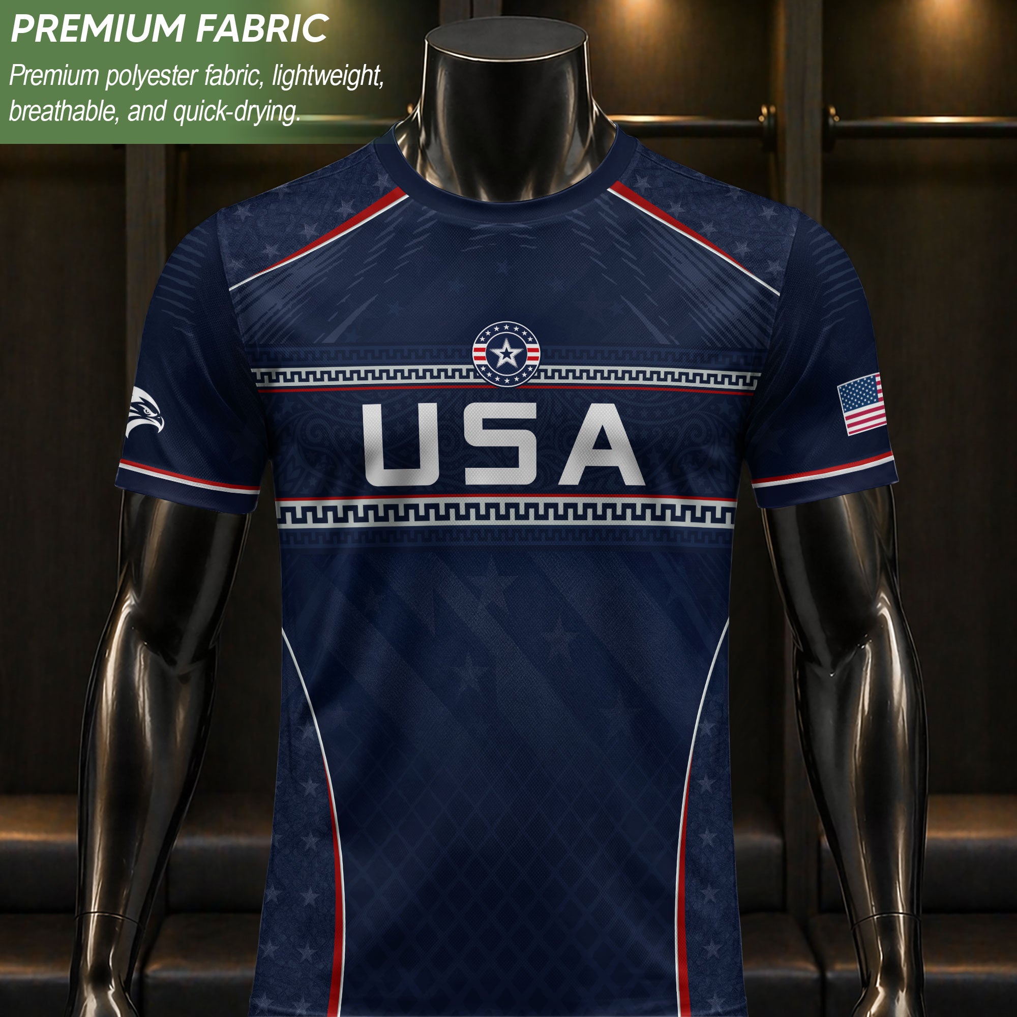 USA Soccer Jersey Navy Patriotic Eagle Graphic Athletic T-Shirt for Soccer Fans