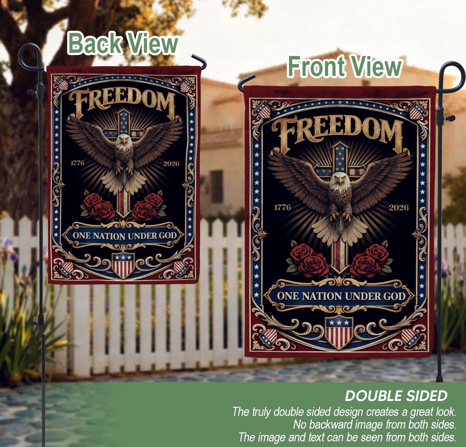 250th Anniversary USA Garden Flag – One Nation Under God, We The People, Cross Garden Flag, Faith and Freedom, 250 Years of Freedom Flag