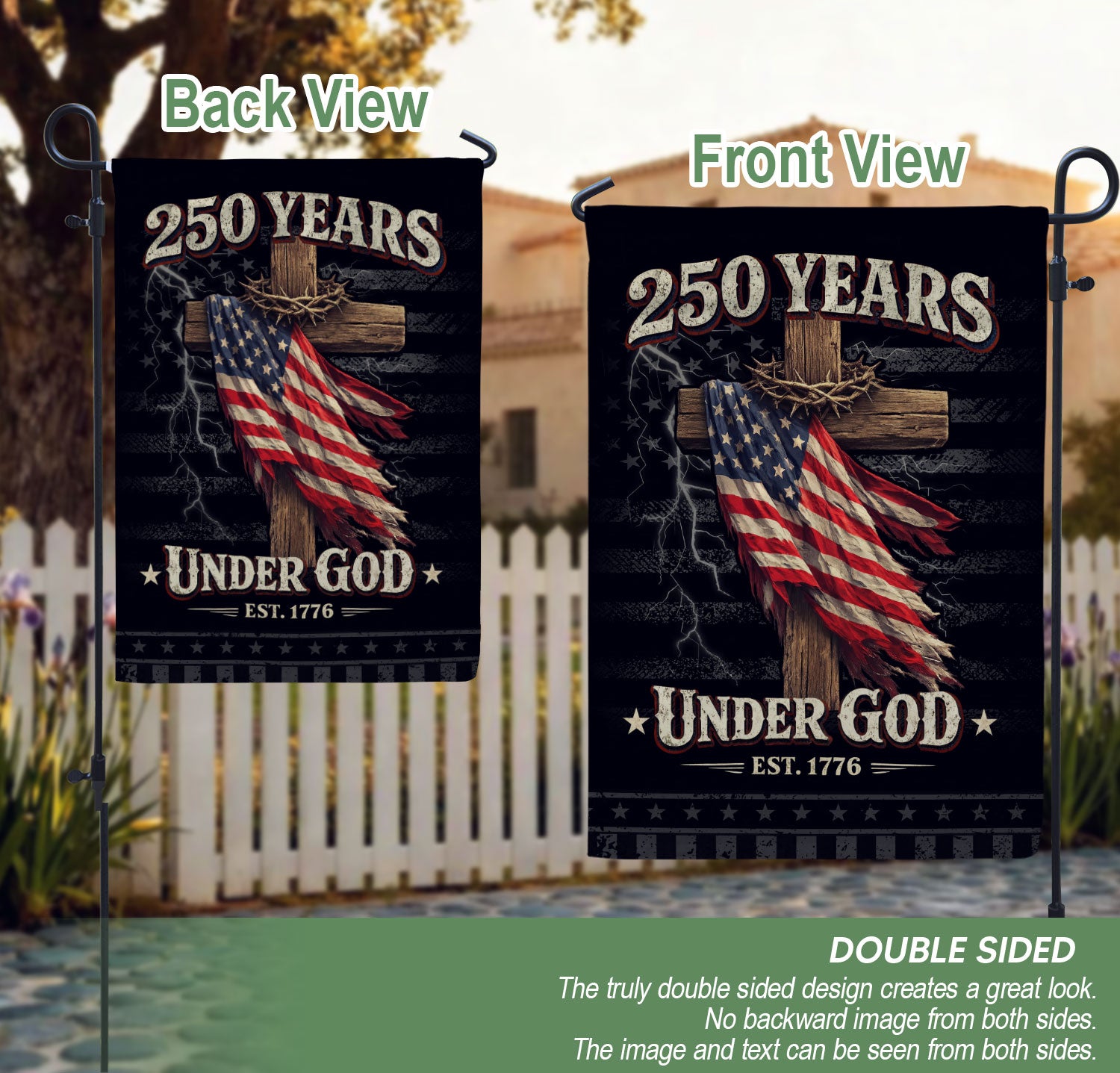250 Years of Freedom House Flag – One Nation Under God Cross Flag, We The People Patriotic House Flag, Faith and Freedom Decor