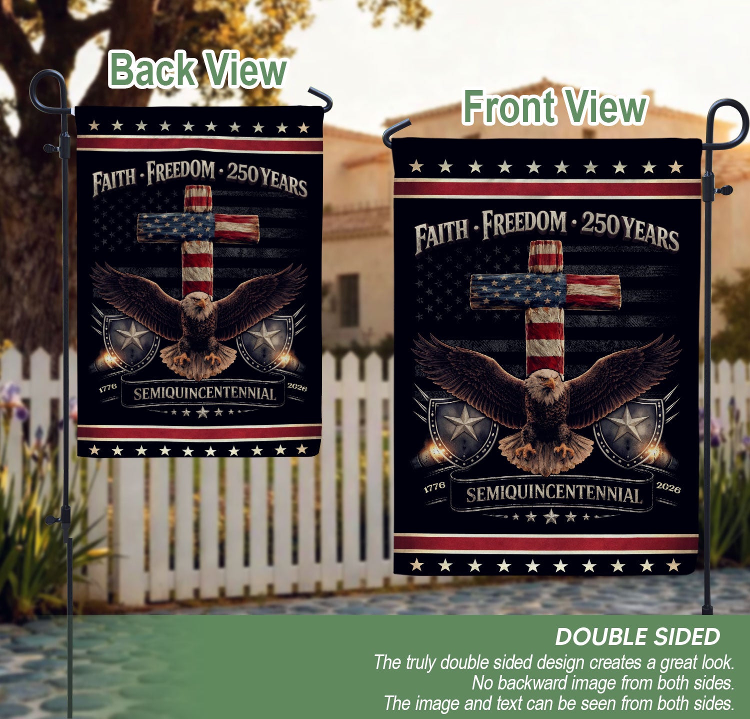 Patriotic Garden Flag 250th Anniversary USA – One Nation Under God Cross Flag, We The People Flag, Faith and Freedom Yard Decor