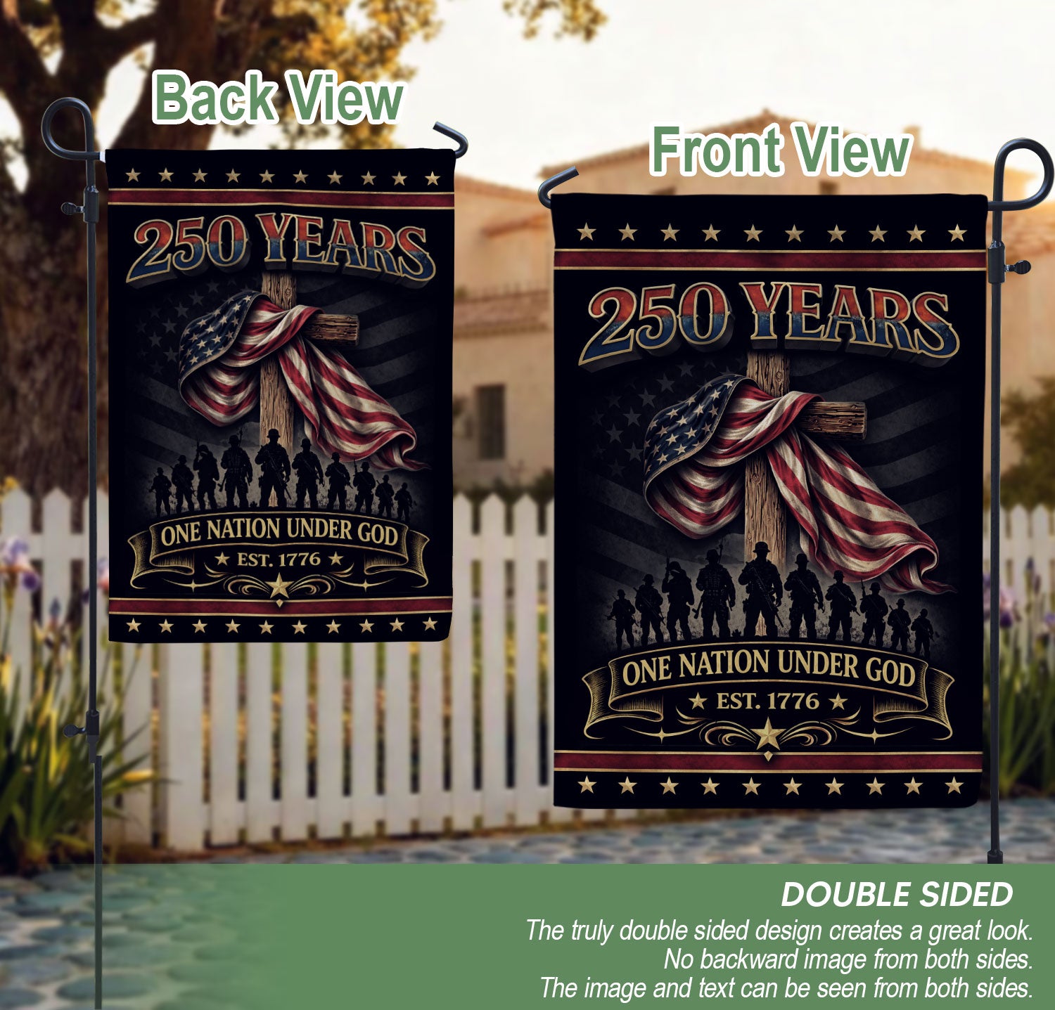250th Anniversary USA Flag Garden Decor – One Nation Under God, We The People Cross Garden Flag, Faith and Freedom Patriotic Flag