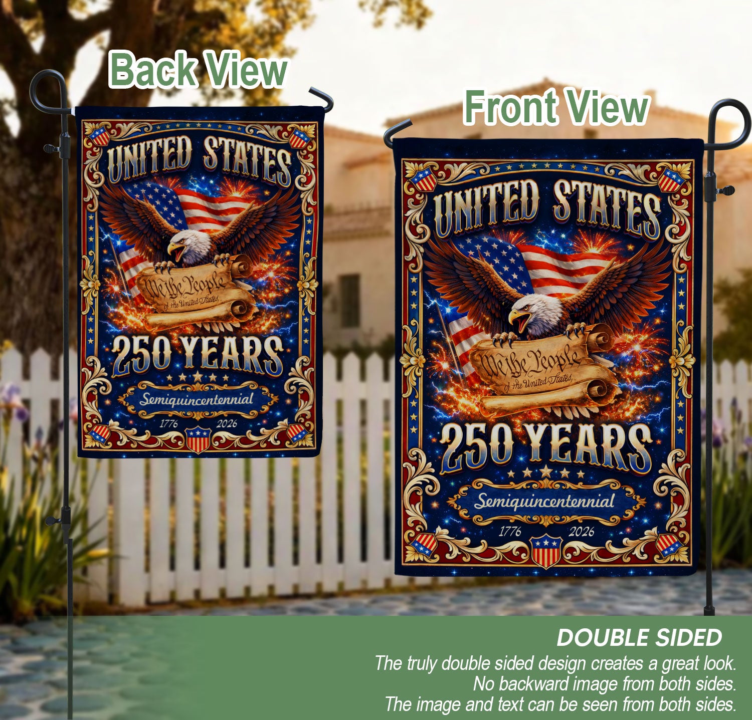 USA 250th Anniversary House Flag 1776-2026 – We The People Constitution Double Sided Patriotic Yard Flag