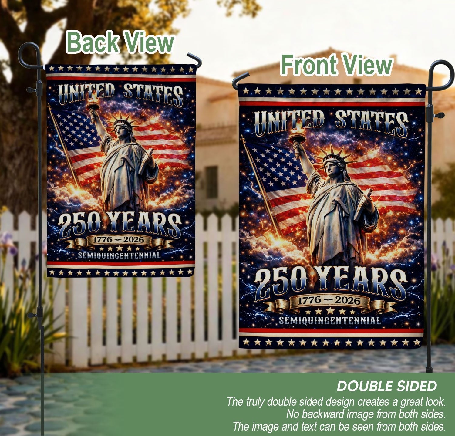 USA 250th Anniversary House Flag 1776-2026 – Statue of Liberty Patriotic Double Sided House Yard Decor - Rust Field Wear