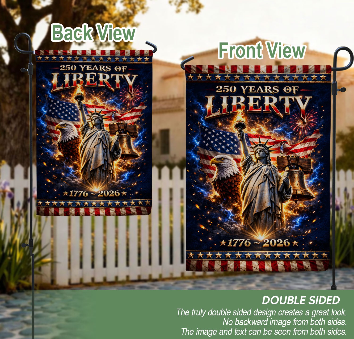 250 Years of Liberty Garden Flag 1776-2026 – One Nation Under God Christian Values Double Sided Patriotic Flag
