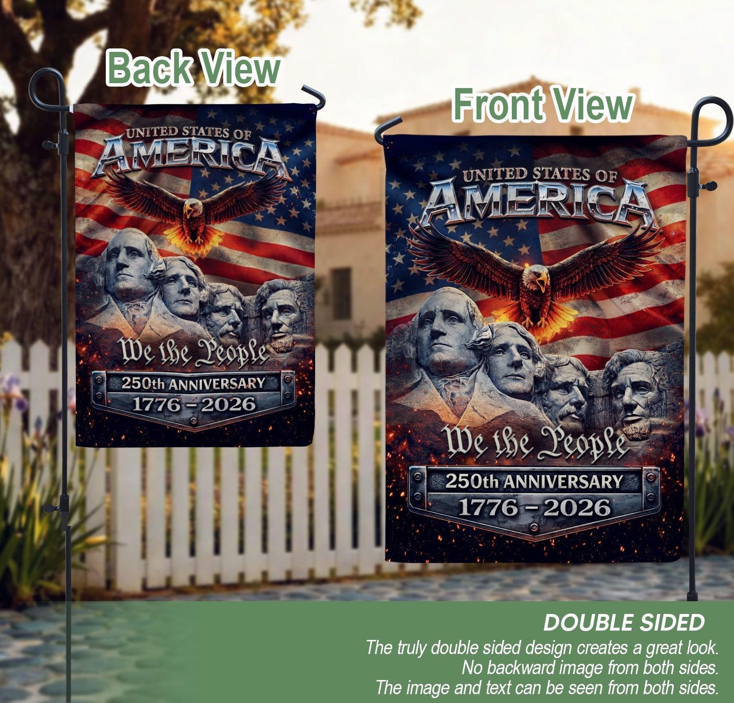 American Flag 250 Year Anniversary Garden Flag 1776-2026 – USA 250th Anniversary Patriotic Outdoor Yard Decor - Rust Field Wear