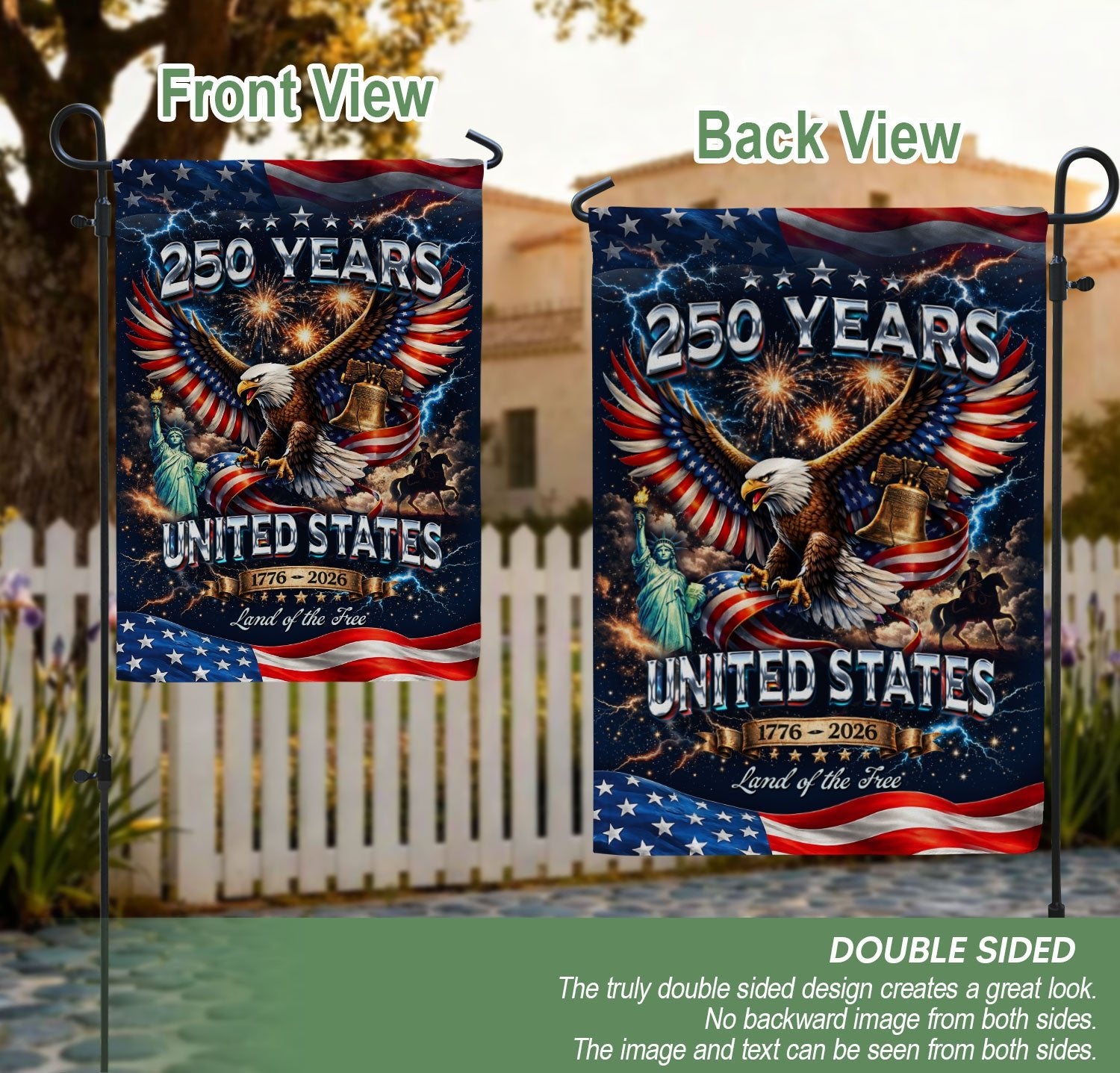 USA 1776-2026 250 Years Garden Flag Patriotic Eagle Yard Decor 12x18inch - Rust Field Wear