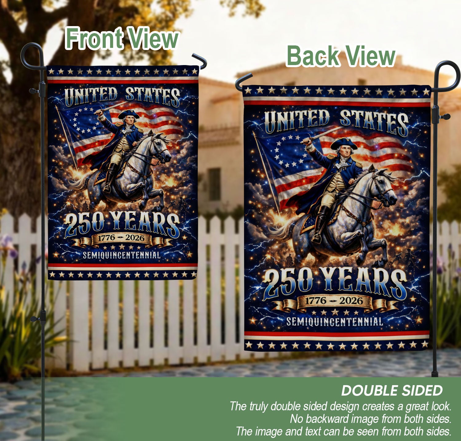 250 Years United States Garden Flag 1776-2026 George Washington Patriotic Yard Banner 12x18inch