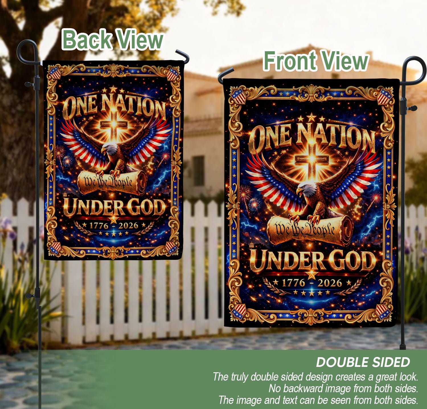 Christian We The People Under God 250th Anniversary USA Garden Flag 1776–2026 Eagle Cross Patriotic Banner