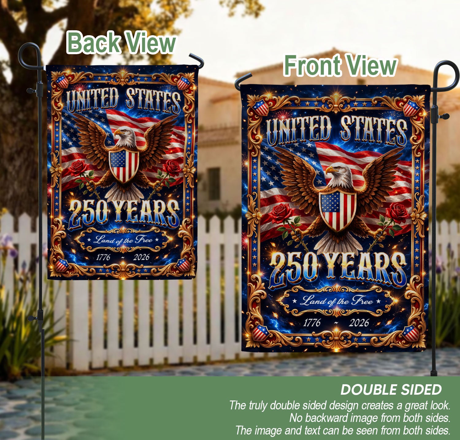 United States 250 Years Garden Flag Eagle Patriotic 1776 2026 Land of the Free