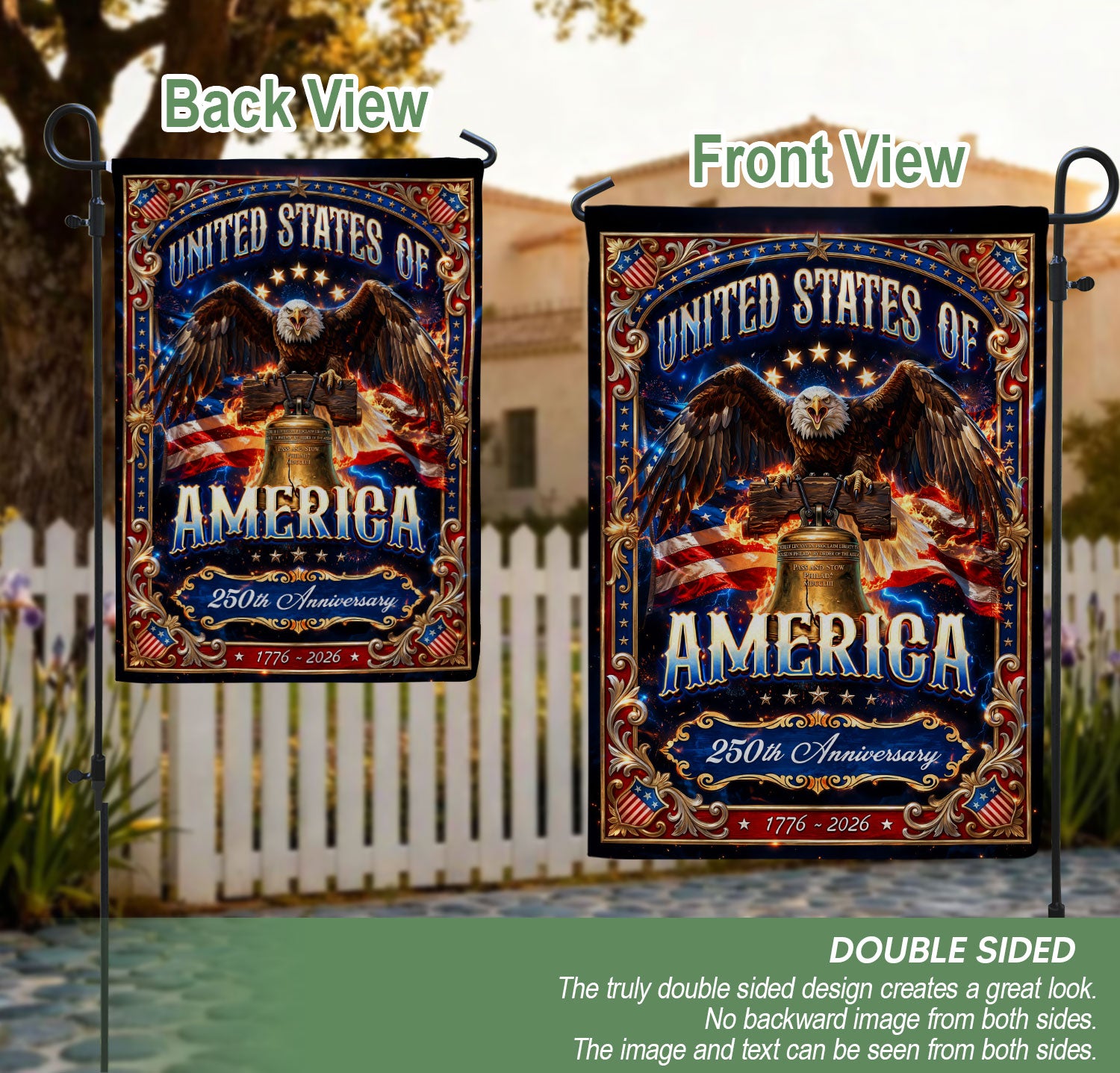 United States America Garden Flag Eagle Liberty Bell 1776 2026 Patriotic Banner