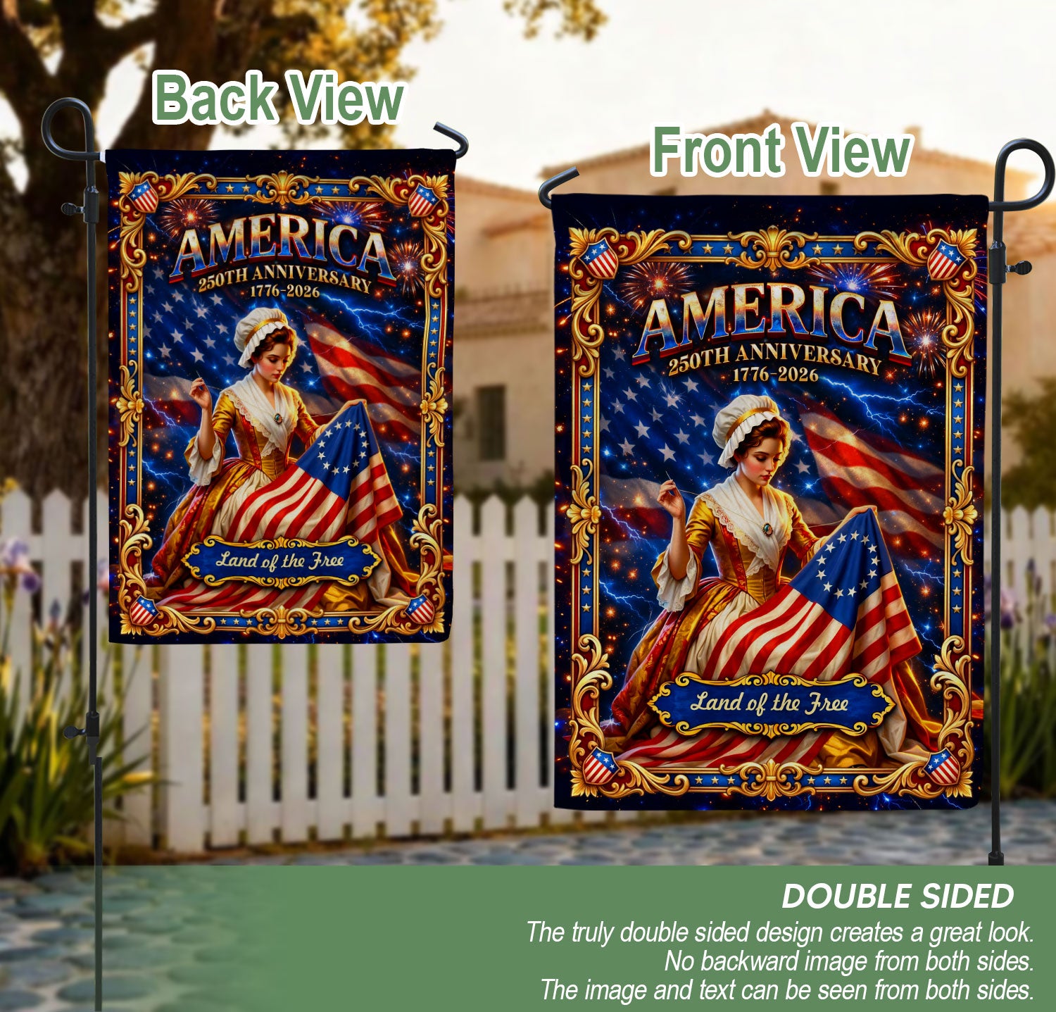 America 250th Anniversary House Flag Betsy Ross Land of the Free 1776 - 2026