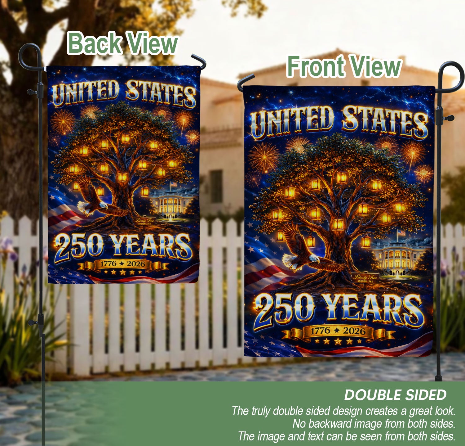 United States 250 Years House Flag Freedom Tree Eagle 1776 - 2026 Patriotic Banner