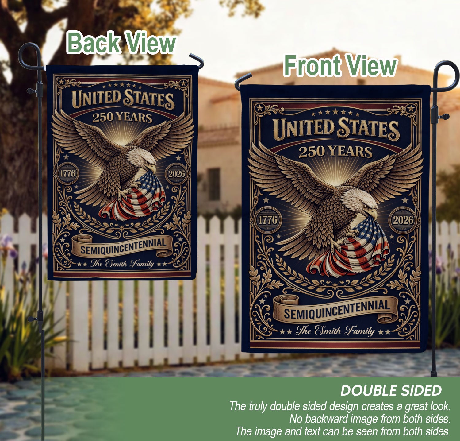 United States 250 Years Eagle Garden Flag Custom Family Name Patriotic Decor
