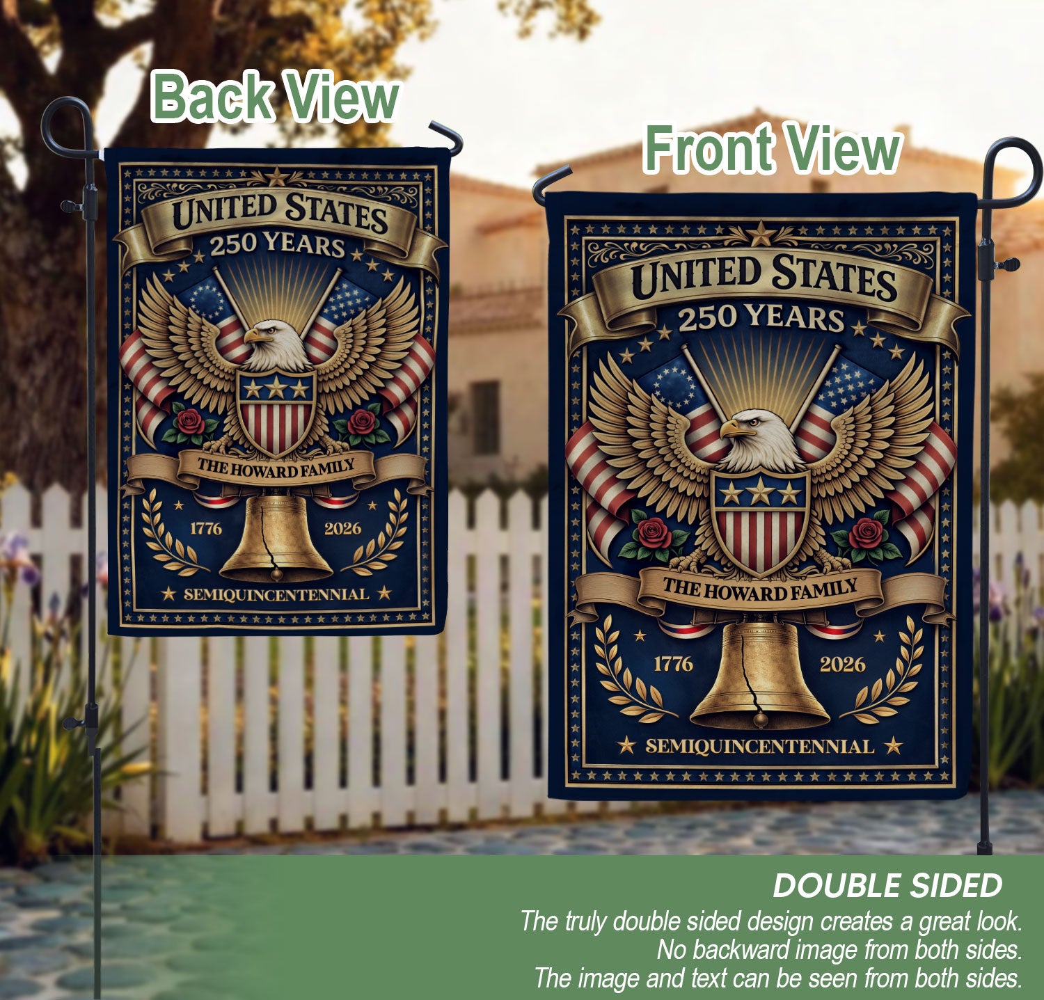 United States 250 Years Eagle Garden Flag Custom Family Name Patriotic Outdoor Decor