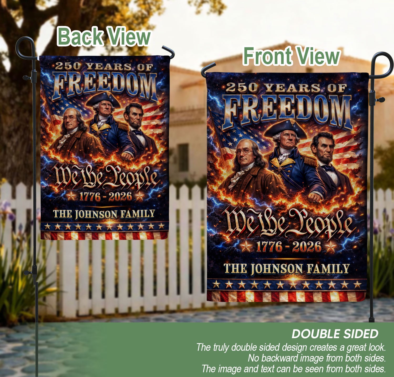 Custom Family Name 250th Anniversary Garden Flag – Founding Fathers & 'We the People' 1776-2026