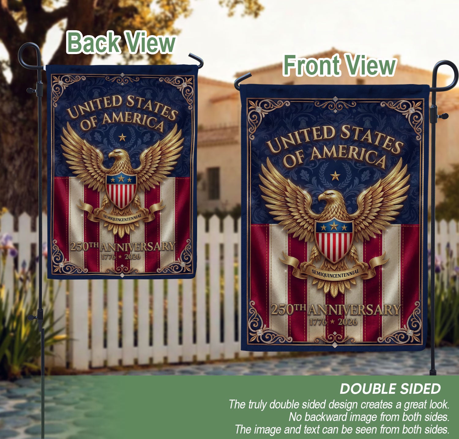 250 Years USA Garden Flag Eagle Crest Patriotic Outdoor Decoration 1776-2026