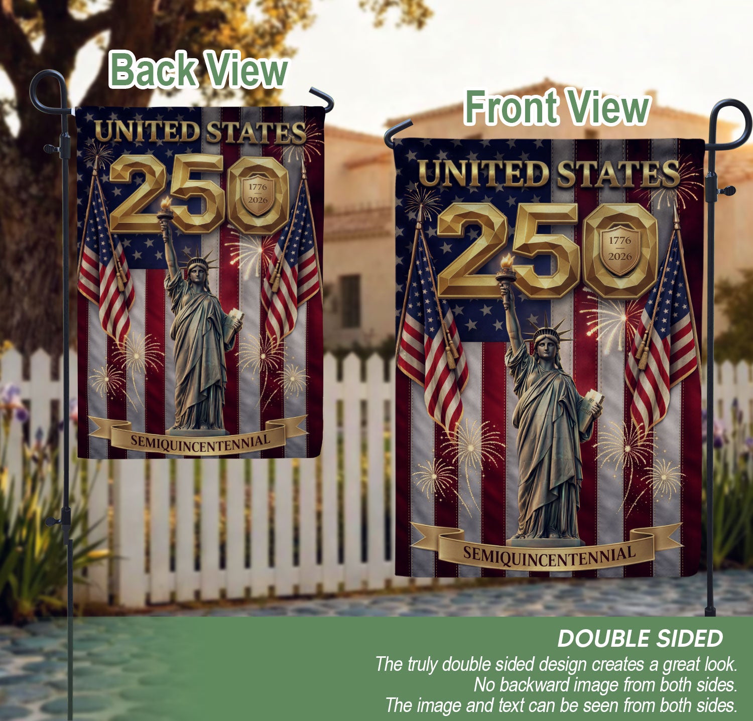 250th Anniversary House Flag United States Patriotic Banner Statue of Liberty 1776-2026