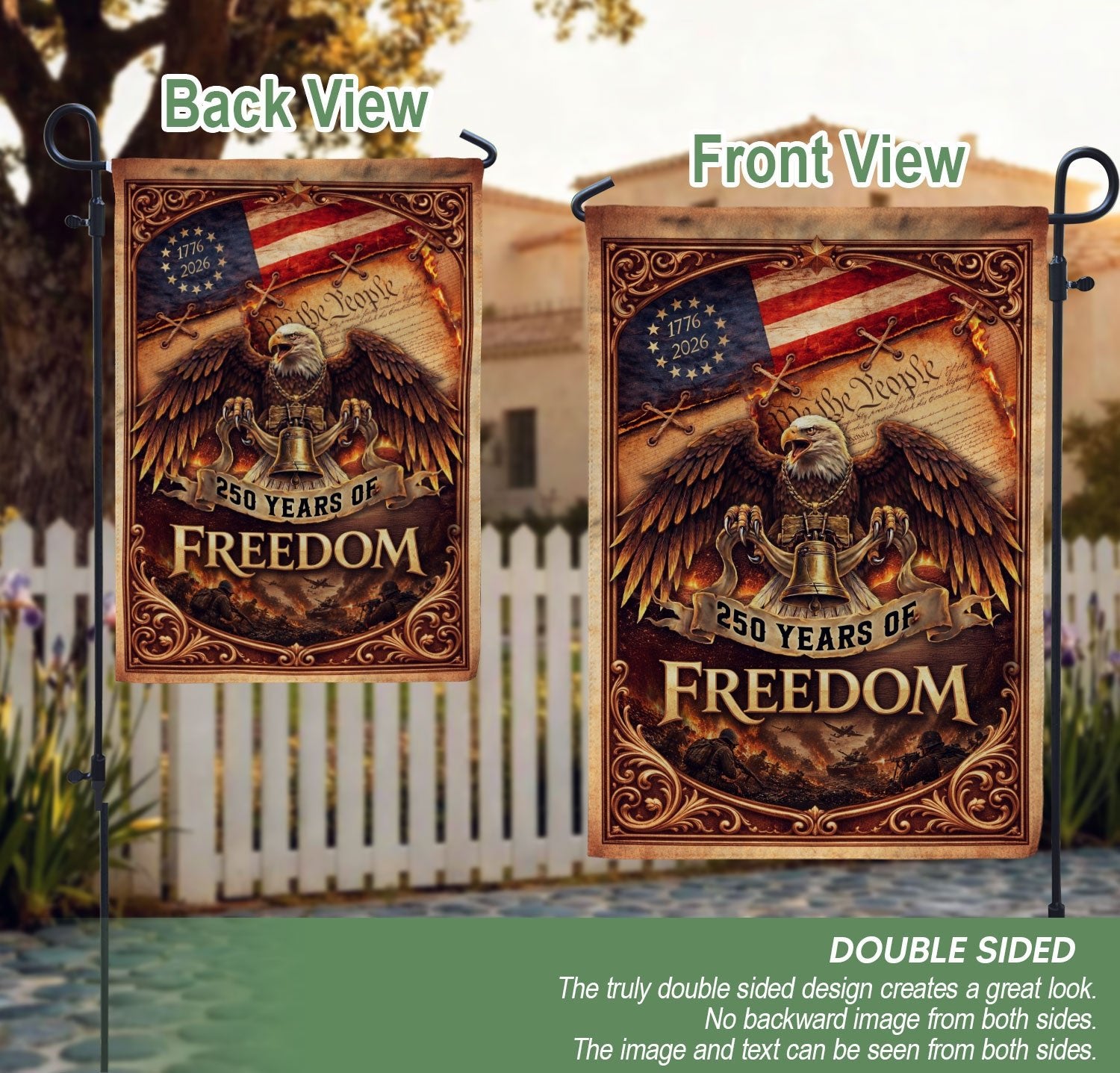 250th Anniversary House Flag 1776-2026 Eagle Freedom Patriotic Outdoor Banner - Rust Field Wear