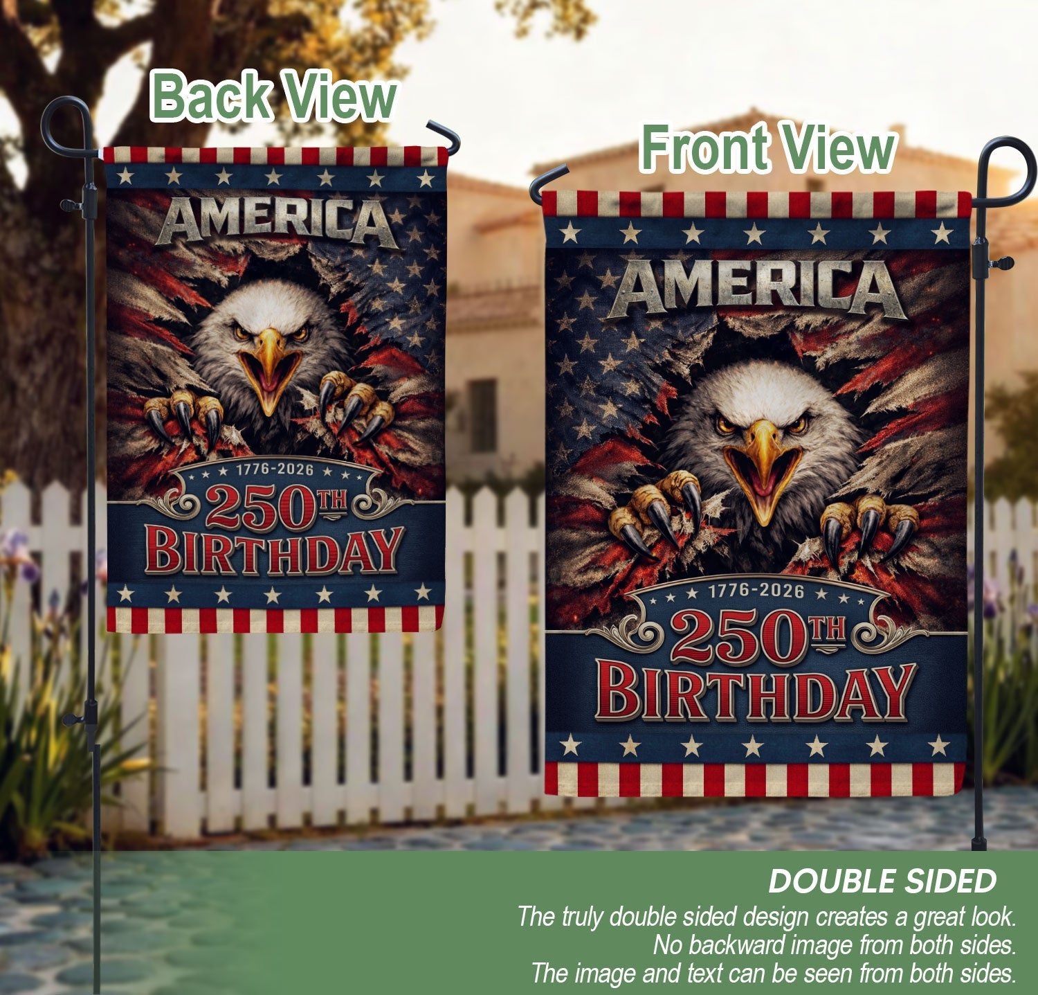 250th Birthday United States House Flag - Fierce Eagle Patriotic Banner Home Decor - Rust Field Wear