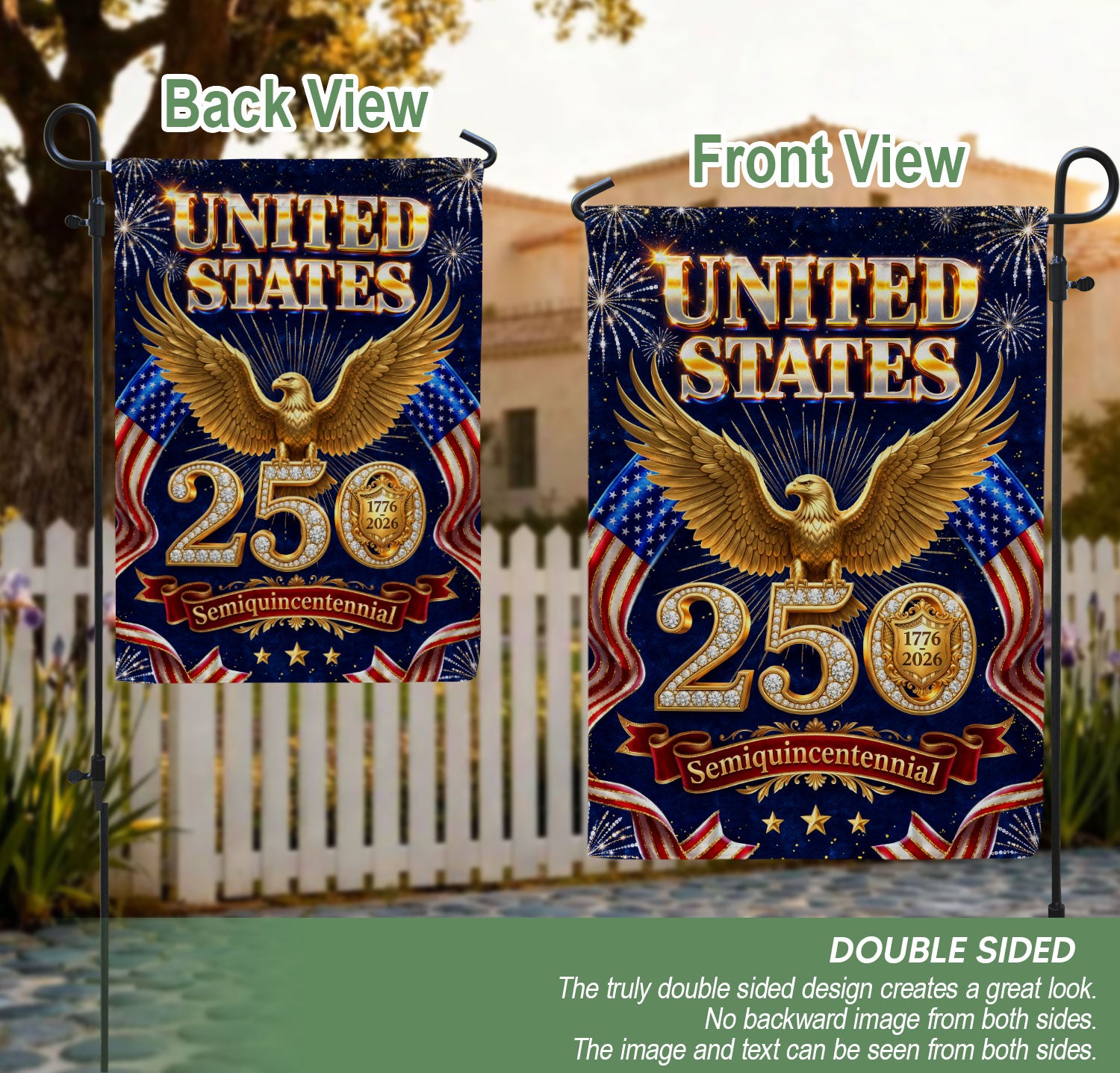 USA 250 Years Garden Flag - Golden Eagle Patriotic Luxury Outdoor Decor 1776-2026