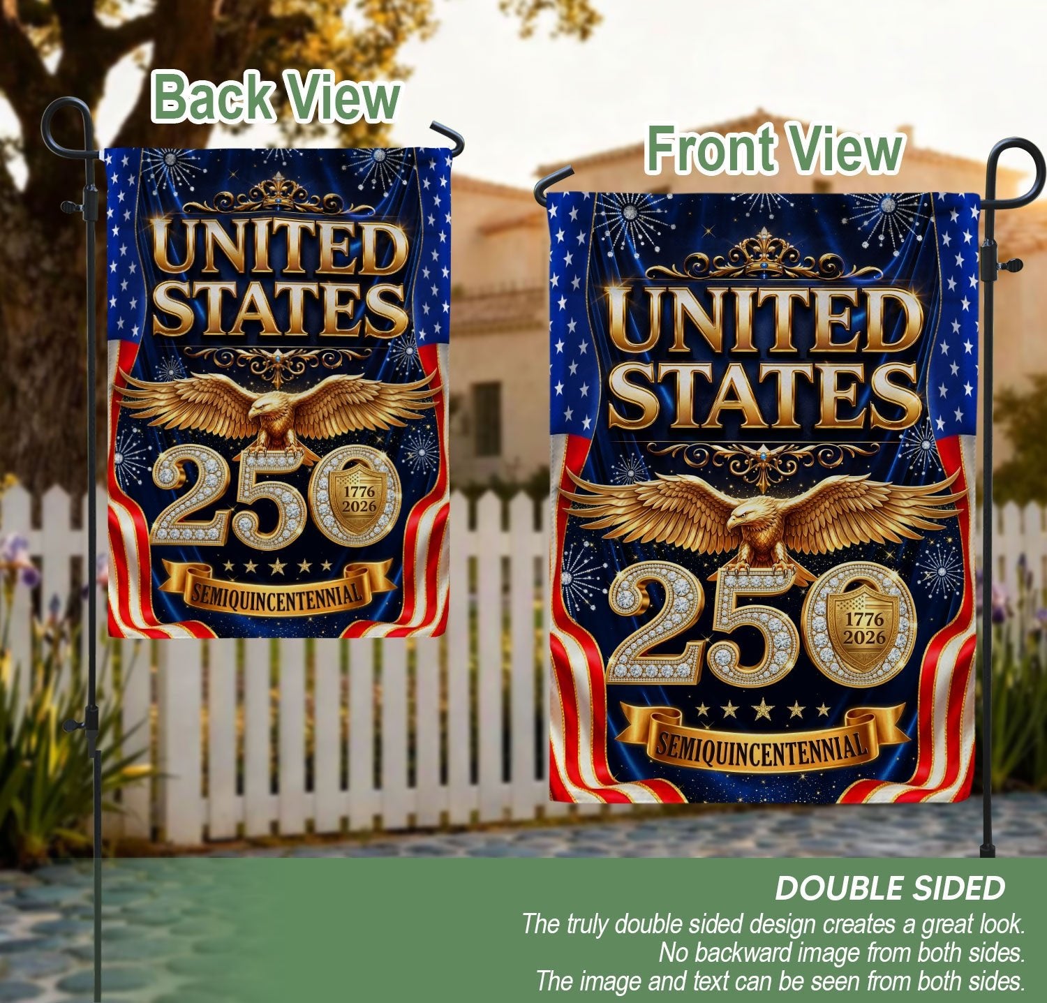 USA 250th Anniversary Garden Flag - Golden Eagle & Diamonds Patriotic Decor 1776-2026 - Rust Field Wear
