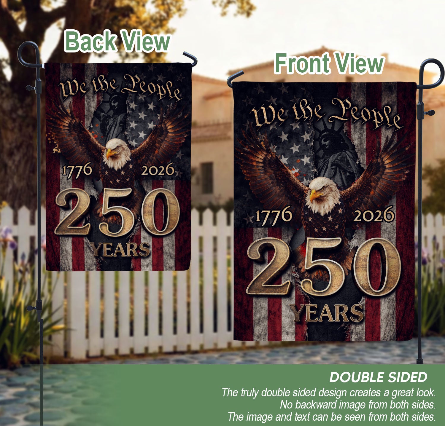 1776-2026 U.S. 250th Anniversary We The People House Flag Bald Eagle Statue of Liberty