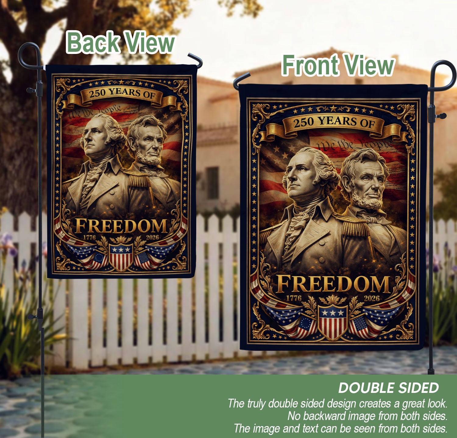 250 Years of Freedom House Flag 1776-2026 Washington & Lincoln Patriotic Banner