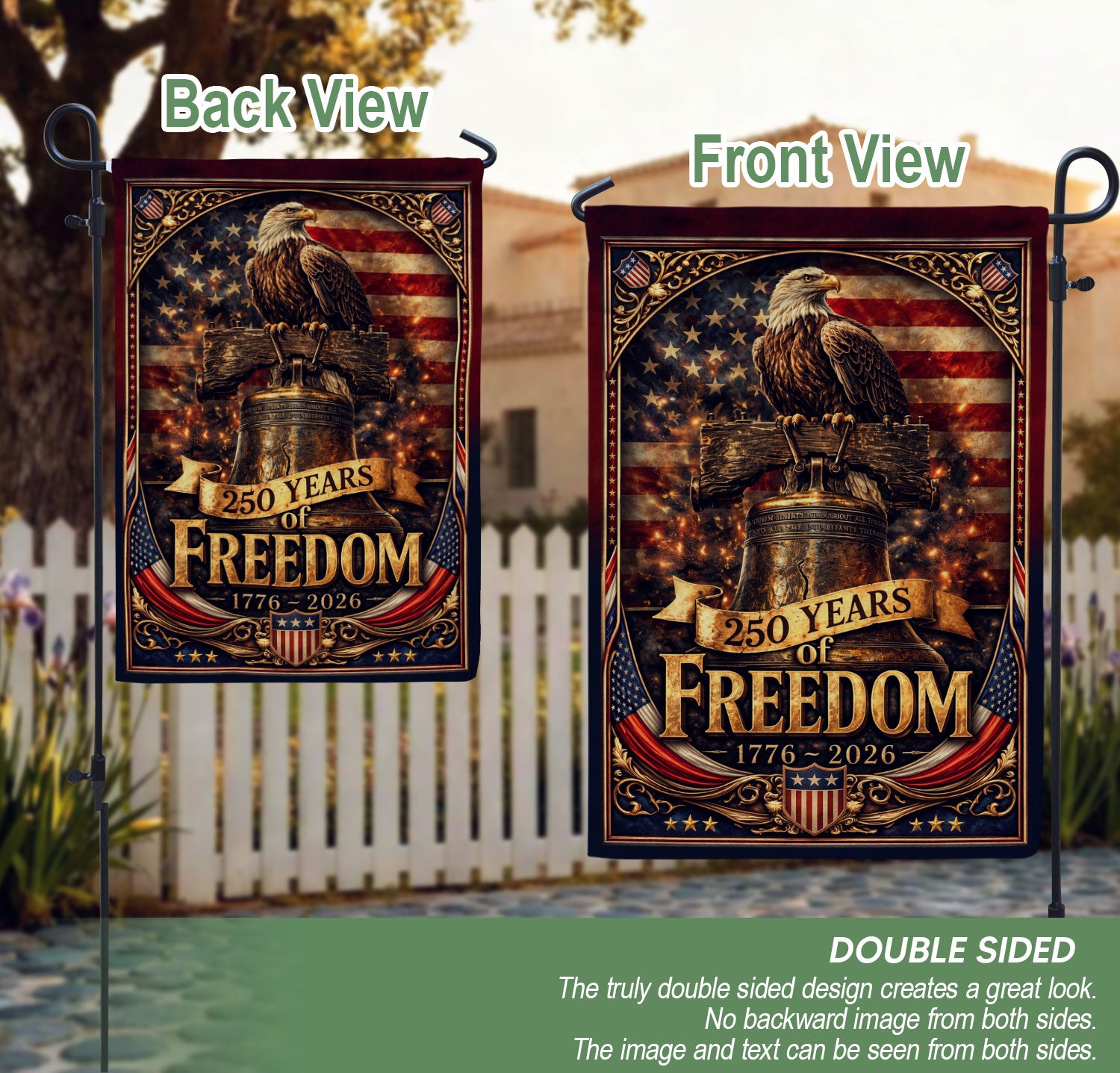 1776-2026 Anniversary Garden Flag 250 Years of Freedom Liberty Bell Eagle Yard