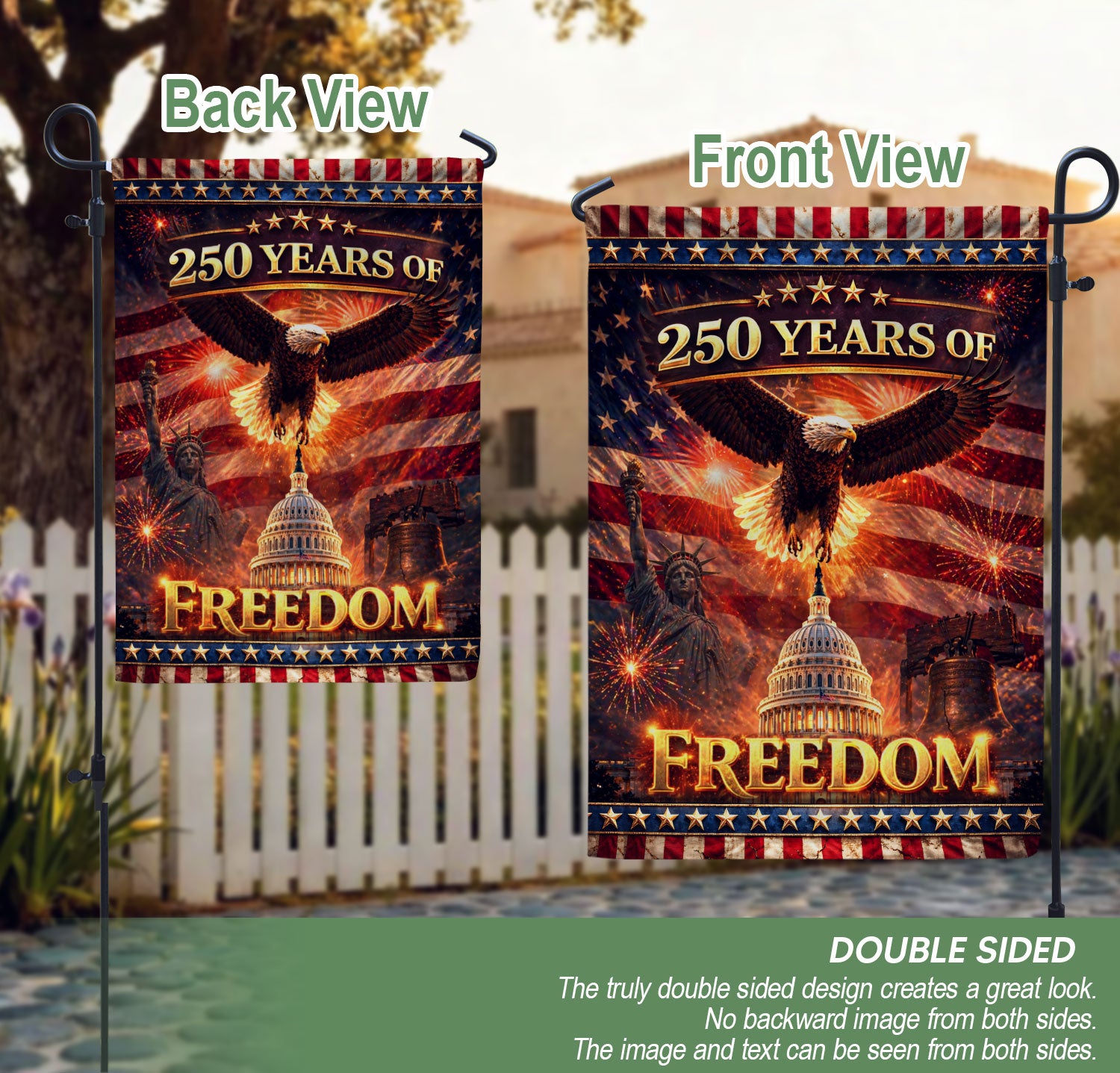 250 Years of Freedom House Flag 1776-2026 Patriotic Eagle Capitol Liberty Bell