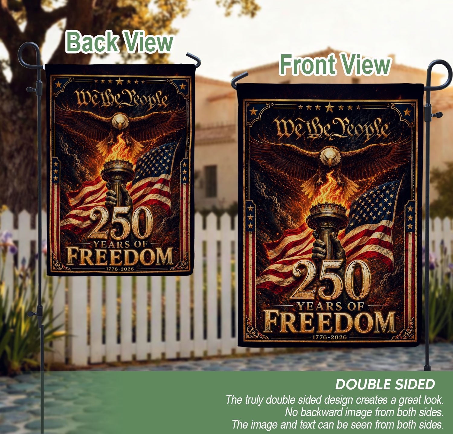 USA 250th Anniversary Garden Flag - Majestic Eagle & Liberty Torch Outdoor Yard Banner - Rust Field Wear