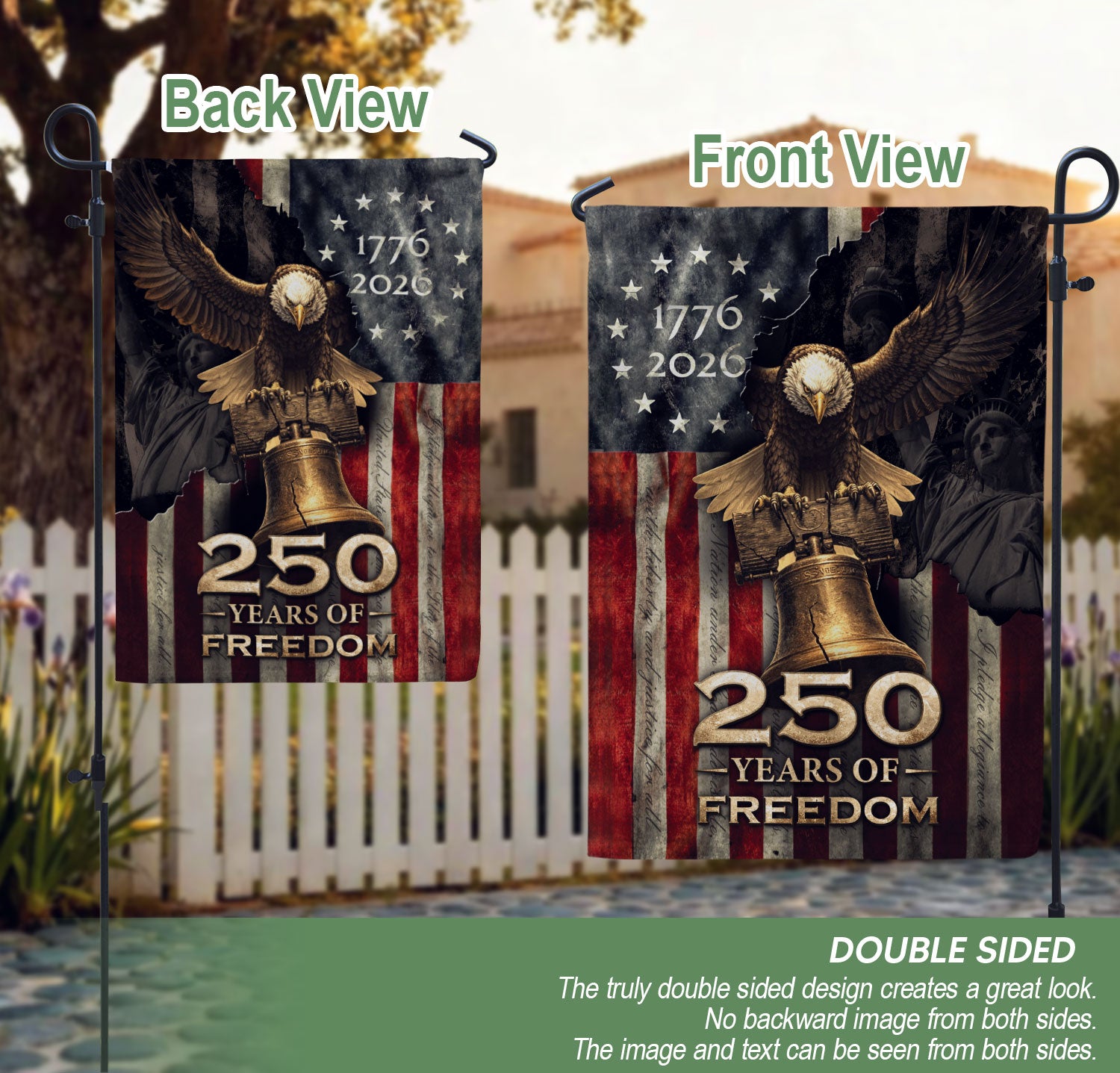 250 Years of Freedom Garden Flag - USA Liberty Bell Patriotic Outdoor Decor 1776-2026