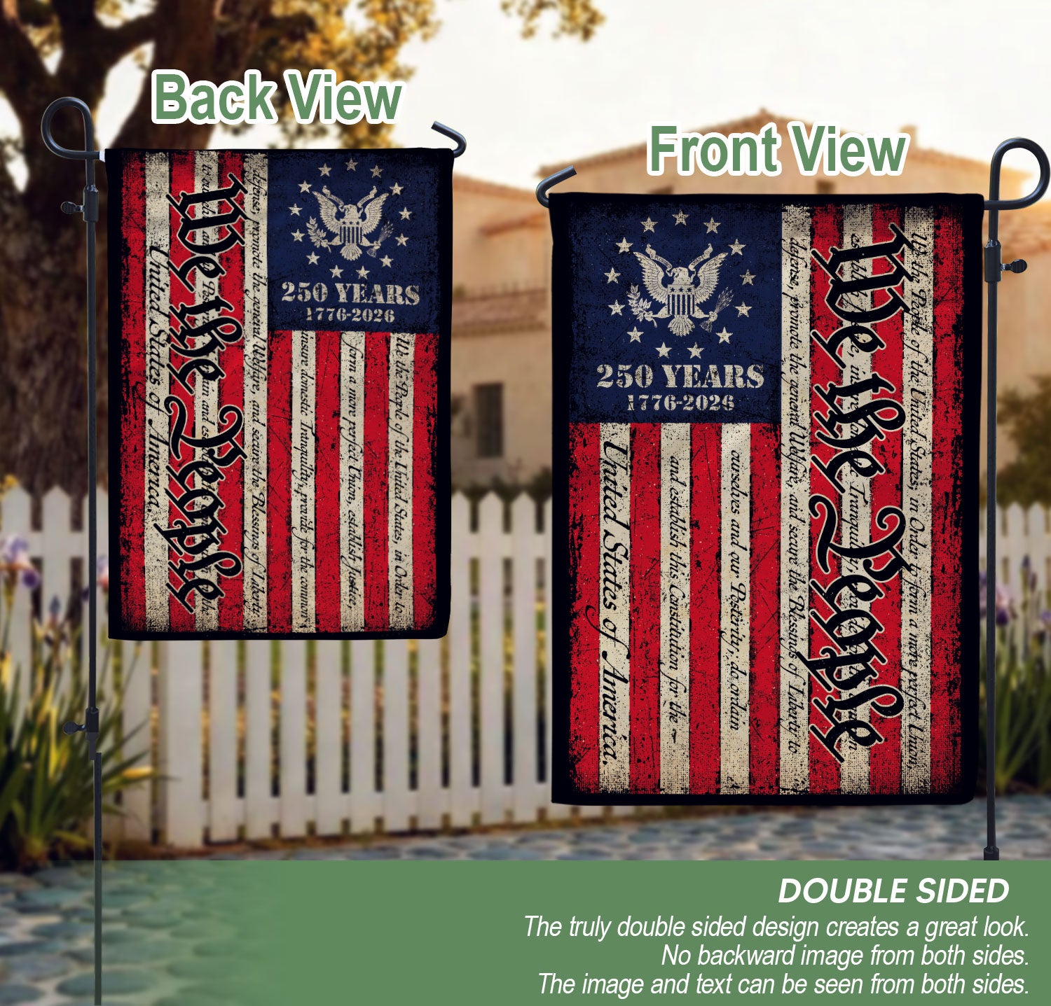 USA 250 Years Garden Flag - We The People Constitution Patriotic Outdoor Decor 1776-2026