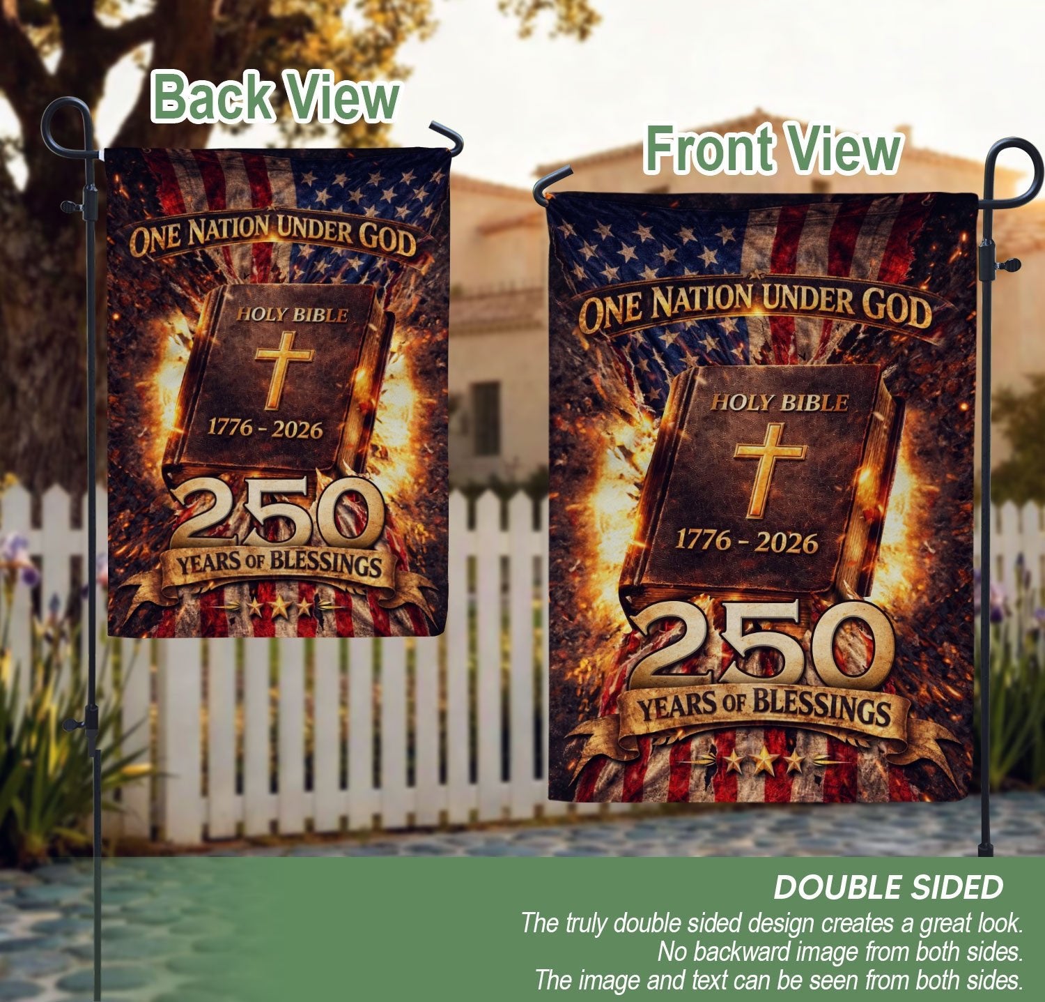 1776-2026 Anniversary Garden Flag 250 Years One Nation Under God Holy Bible Yard Decor - Rust Field Wear