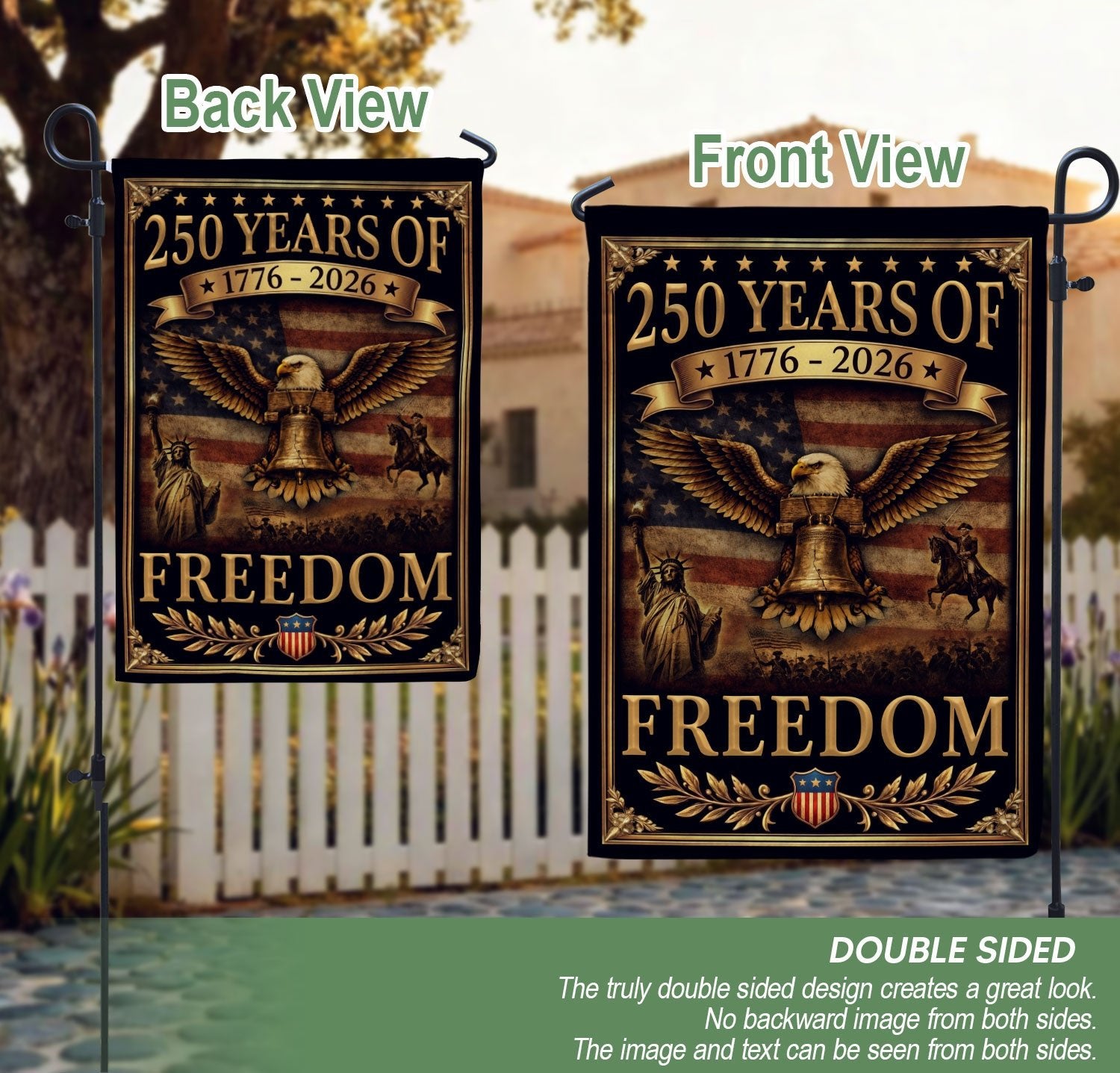 250 Years of Freedom House Flag 1776-2026 Patriotic Eagle Liberty Bell 250th Anniversary USA Flag - Rust Field Wear