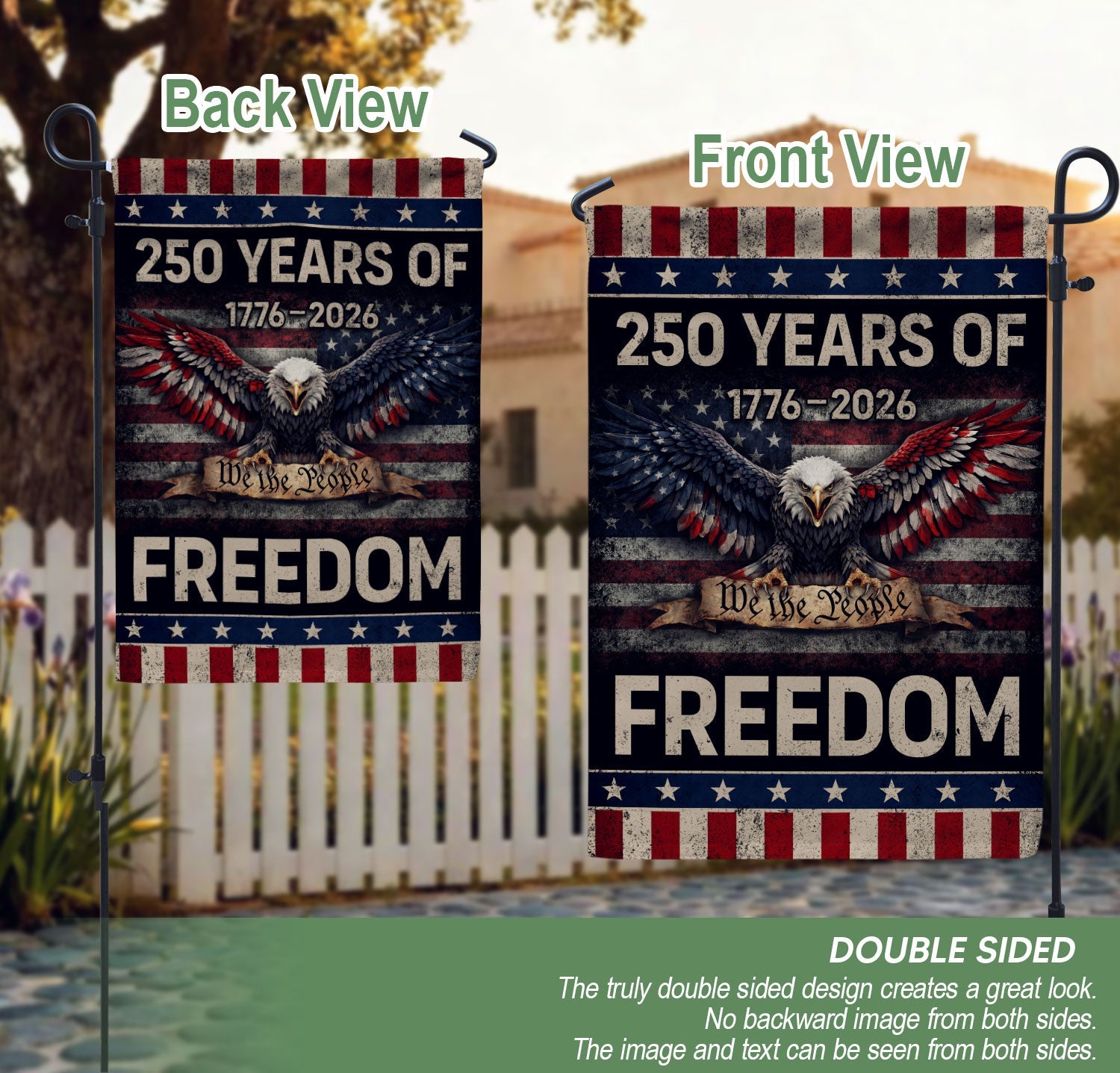 250 Years of Freedom Garden Flag We The People Eagle 1776-2026 Patriotic 250th Anniversary USA Flag - Rust Field Wear