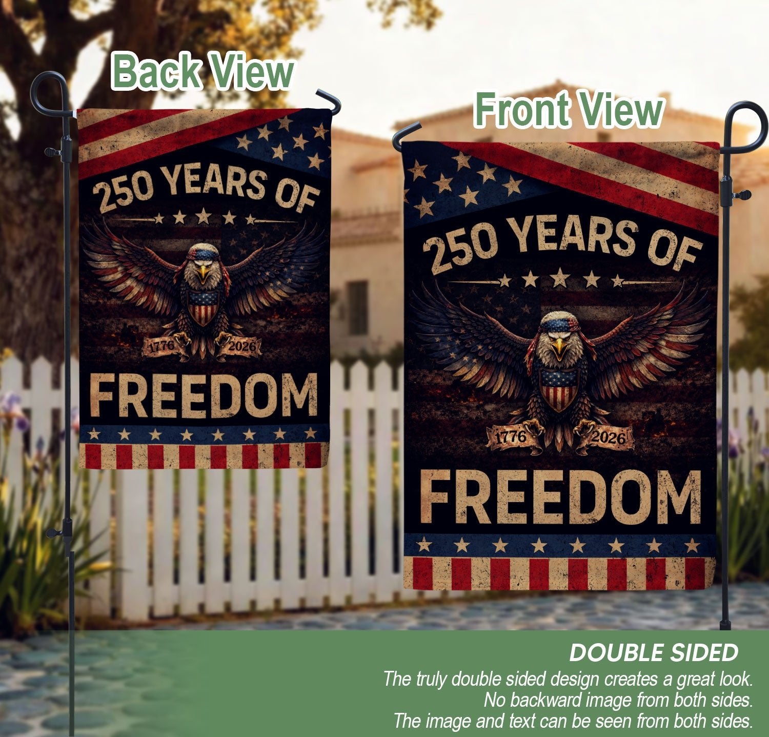 250 Years of Freedom House Flag Patriotic Eagle 1776-2026 Vintage USA 250th Anniversary Flag American - Rust Field Wear
