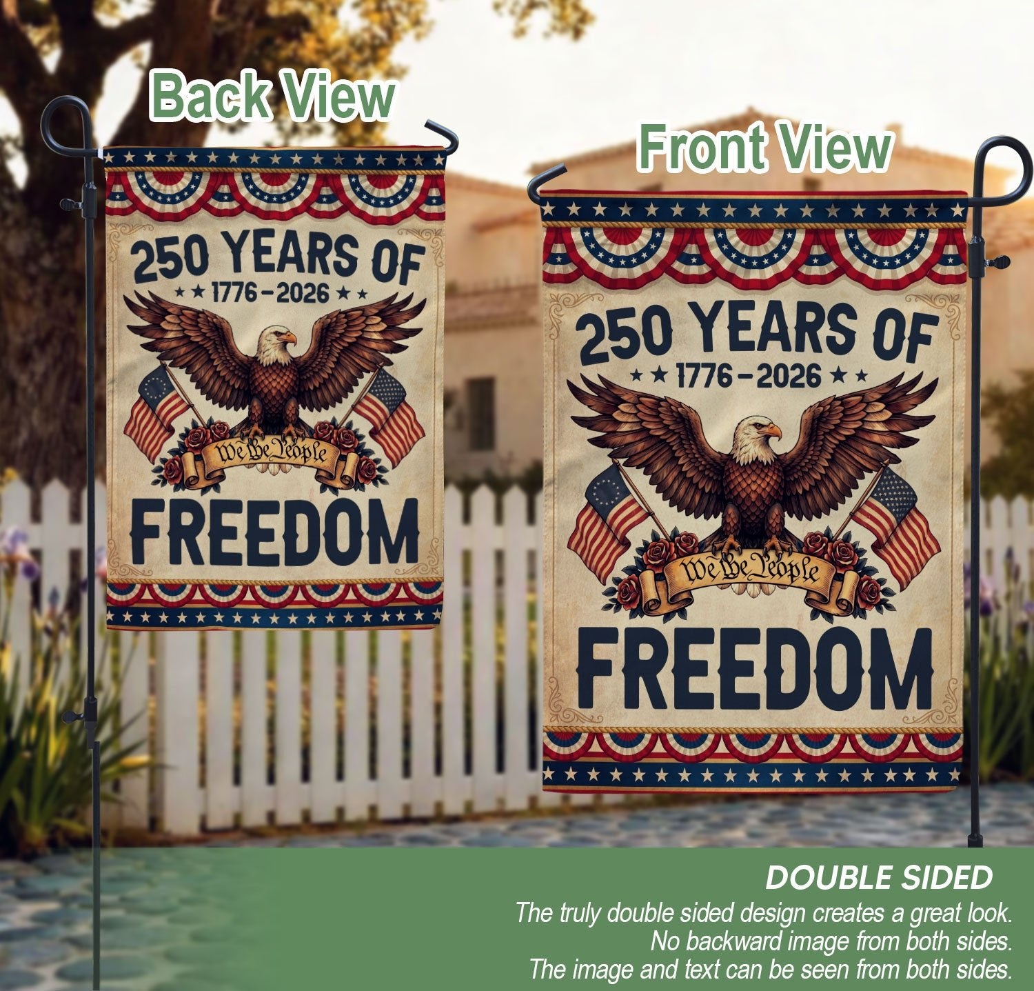 250 Years of Freedom Garden Flag We The People Eagle 1776-2026 Vintage Patriotic 250th Anniversary USA Flag - Rust Field Wear