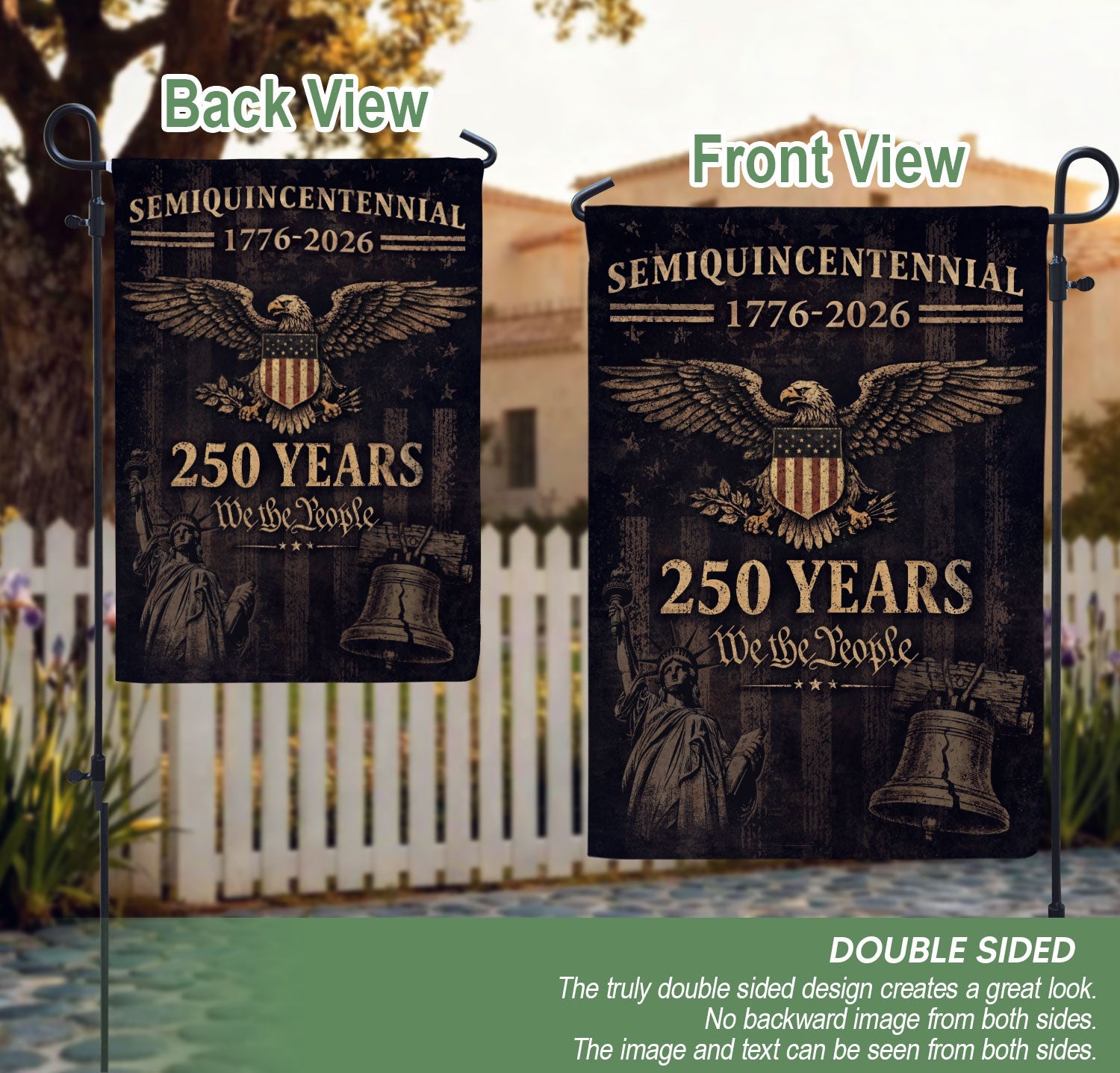 250th Anniversary United States Garden Flag - Liberty Bell & Eagle Patriotic Banner Decor - Rust Field Wear