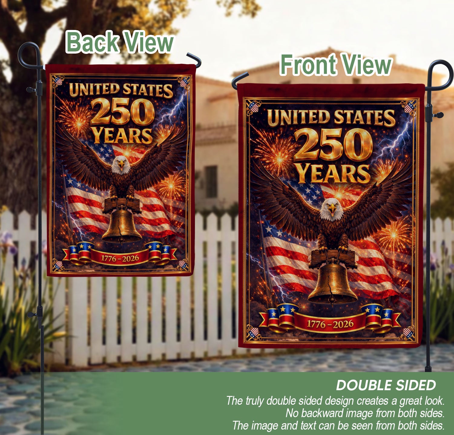 United States 250 Years House Flag - Majestic Eagle & Liberty Bell Patriotic Banner