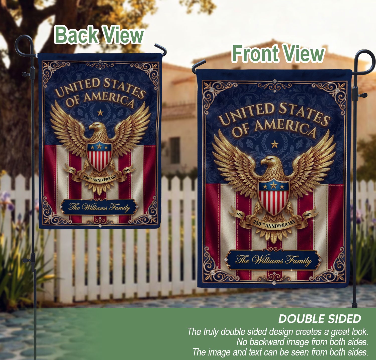 Custom Family Name United States of America 250th Anniversary Eagle Garden Flag Banner