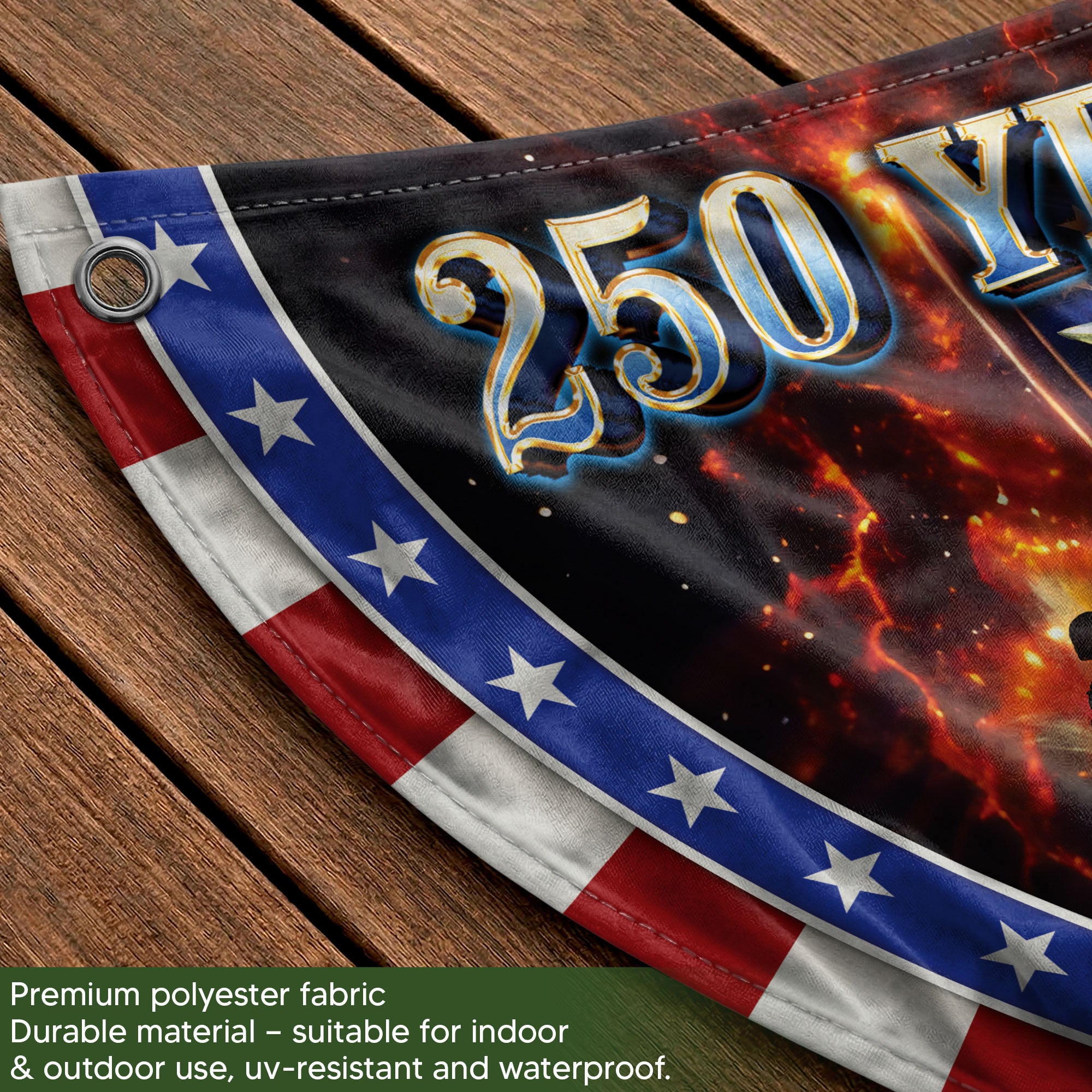 Custom Family Name 250 Years of Freedom Patriot Shield 1776-2026 Bunting Fence Flag