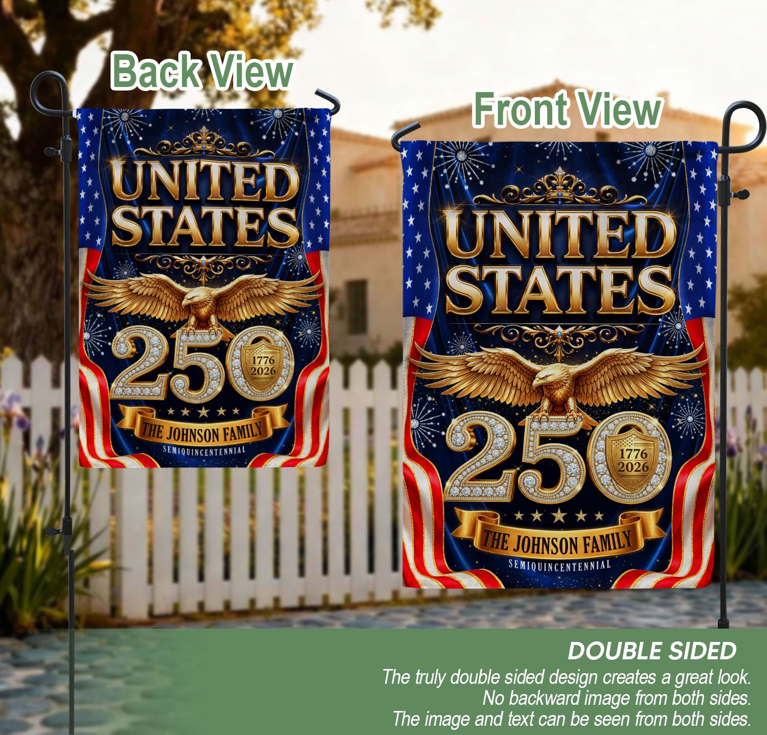 Custom Family Name 1776-2026 United States Patriot Eagle Garden Flag - Anniversary Decor