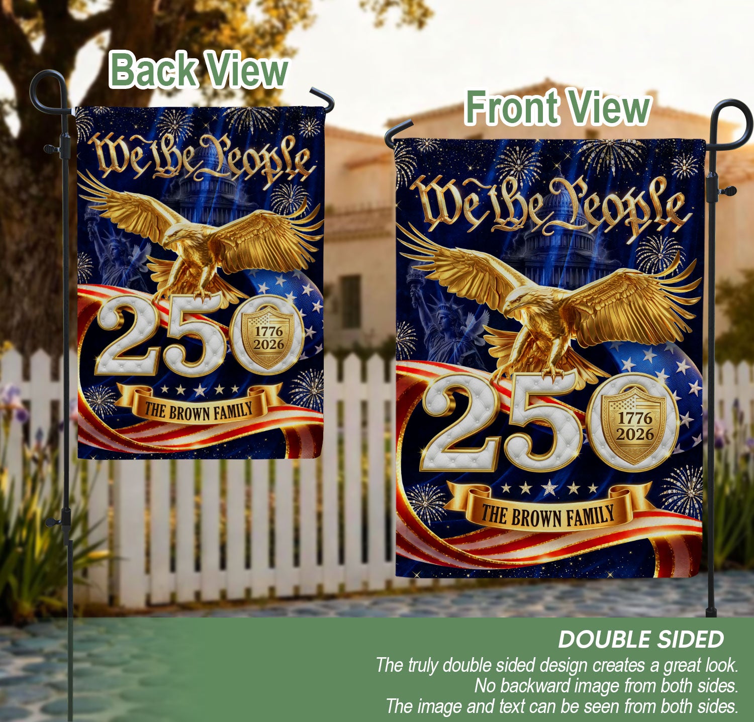 Custom Family Name We The People 1776-2026 United States Patriot Eagle Garden Flag