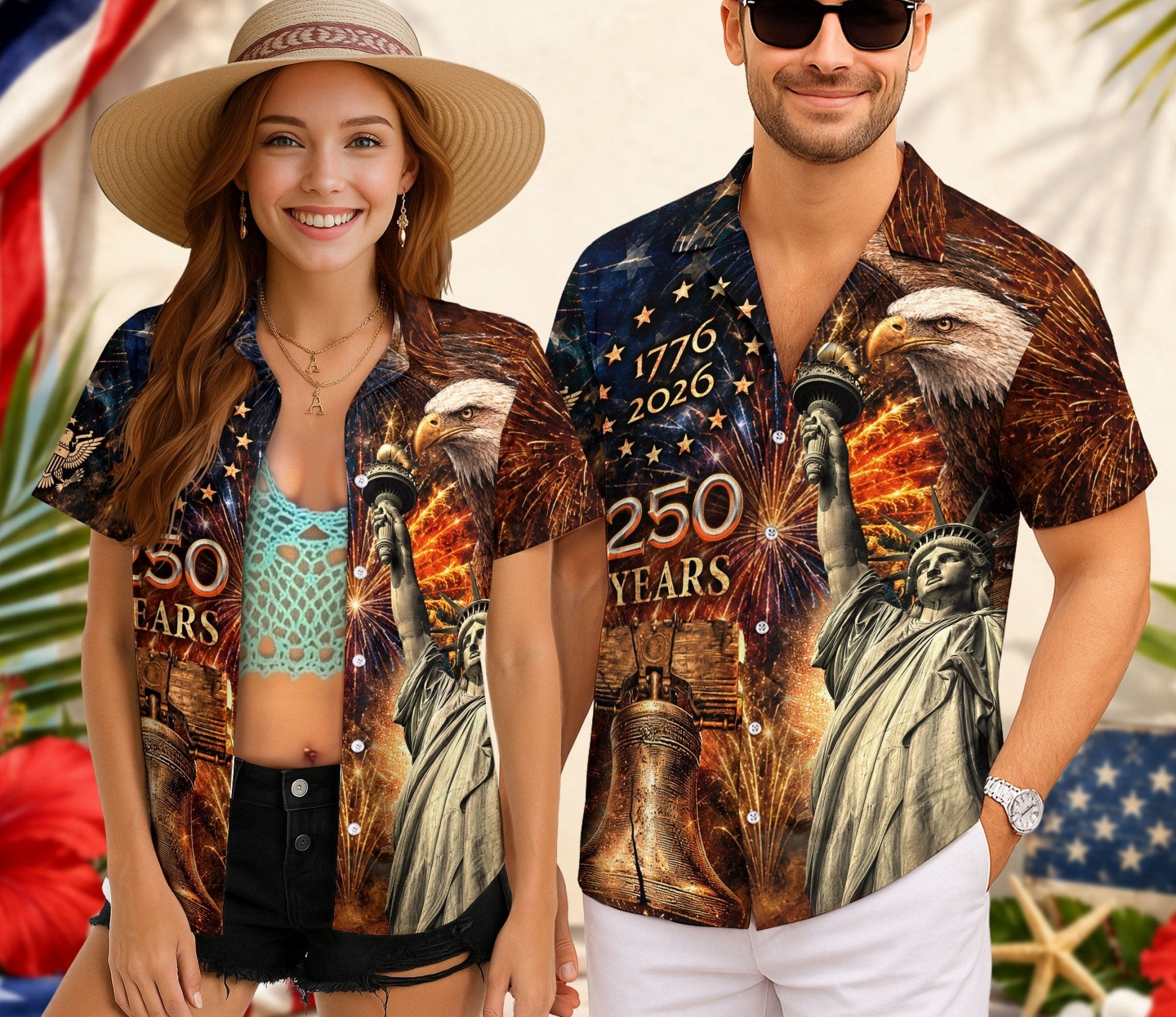 America 250th Anniversary Fireworks Hawaiian Shirt – Liberty & Eagle Tribute - Rust Field Wear