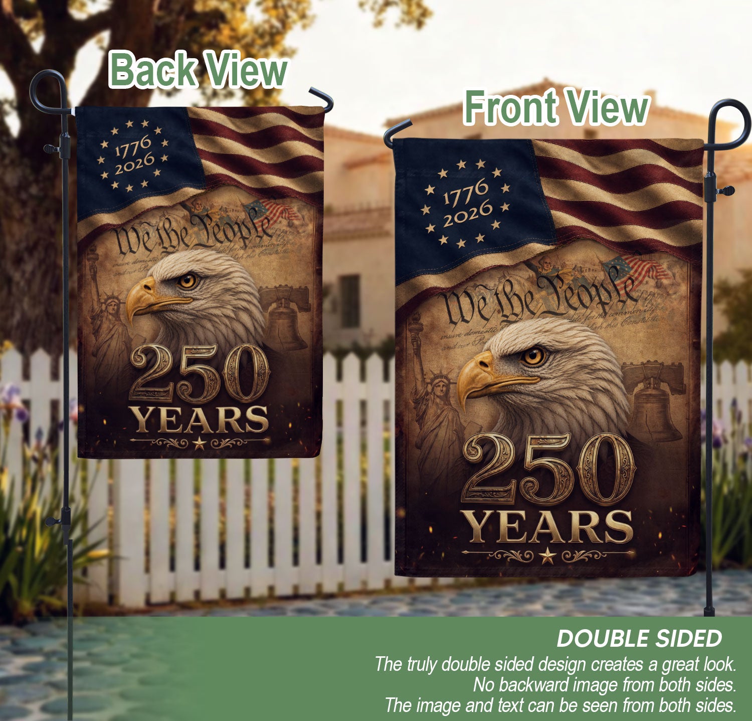 USA 250 Years Anniversary House Flag - Vintage Bald Eagle & Liberty Icons Banner